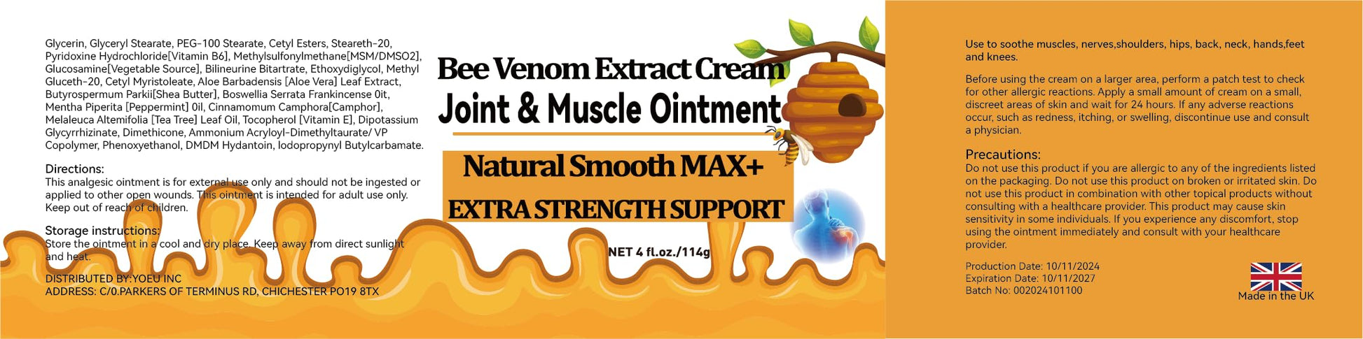 WONDROUSZ Bee Venom Joint Cream, Extra Strength Muscle & Bone Soothing Ointment, for Shoulder, Back, Neck, Hands, Feet, Leg, Knees, Ankle, Arthritis, Meniscus, for Adults, Seniors WONDROUSZ Au supplements