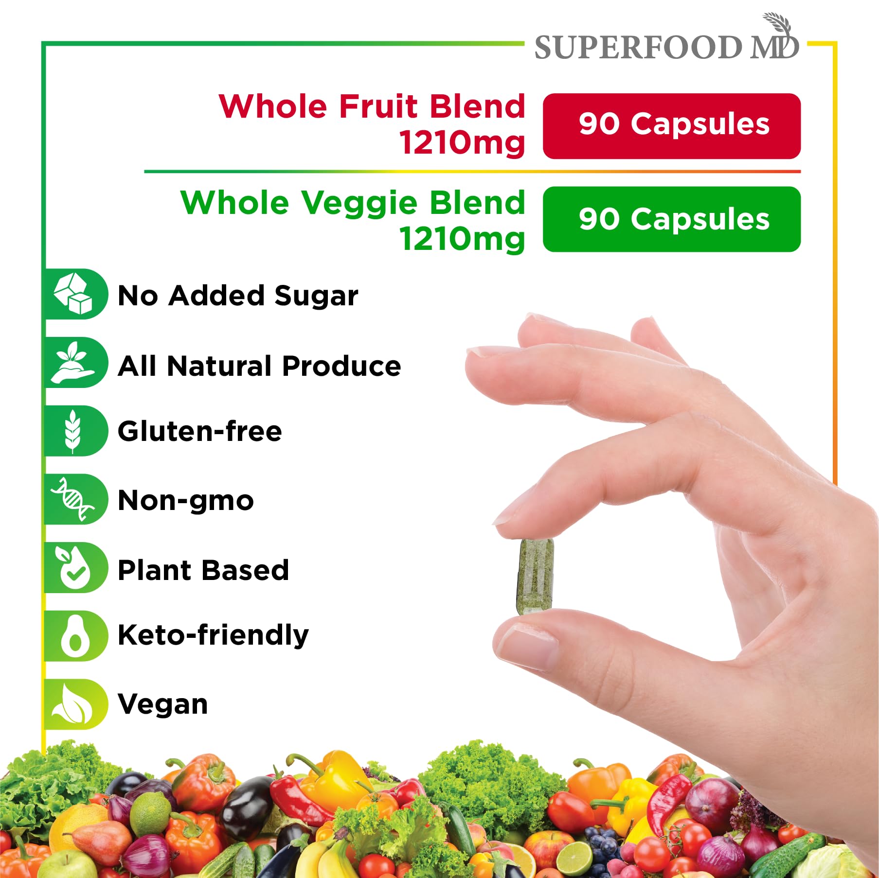 Superfood MD Fruits & Veggies Supplement - Whole Food Natural Superfoods - with Beta Carotene - Soy Free- 90 Count (Pack of 2) Superfood MD Au supplements