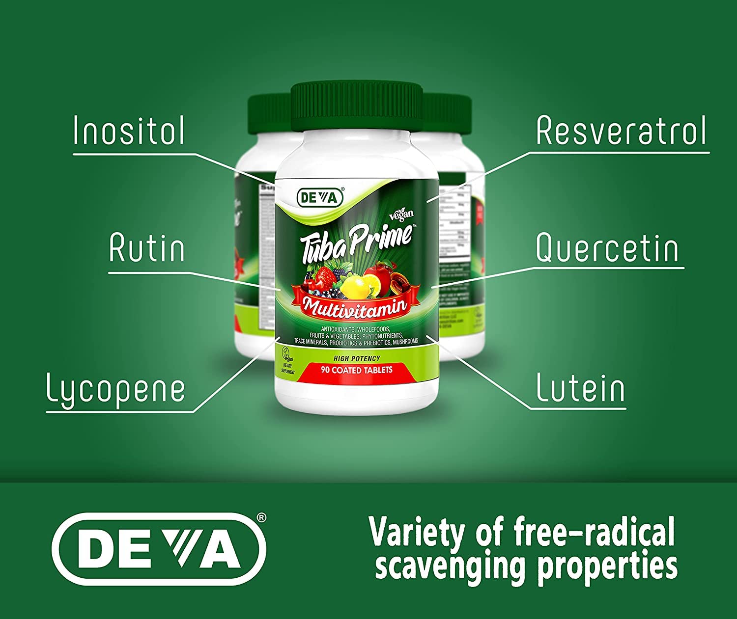 DEVA Tuba Prime Vegan Multivitamin Iron-Free High-Potency Vitamin & Mineral Dietary Supplement Antioxidants, Fruit & Veg Blend, Super Mushrooms, Probiotics, Prebiotics, Seeds, Herbs 90 Tabs 2-Pack DEVA Au supplements