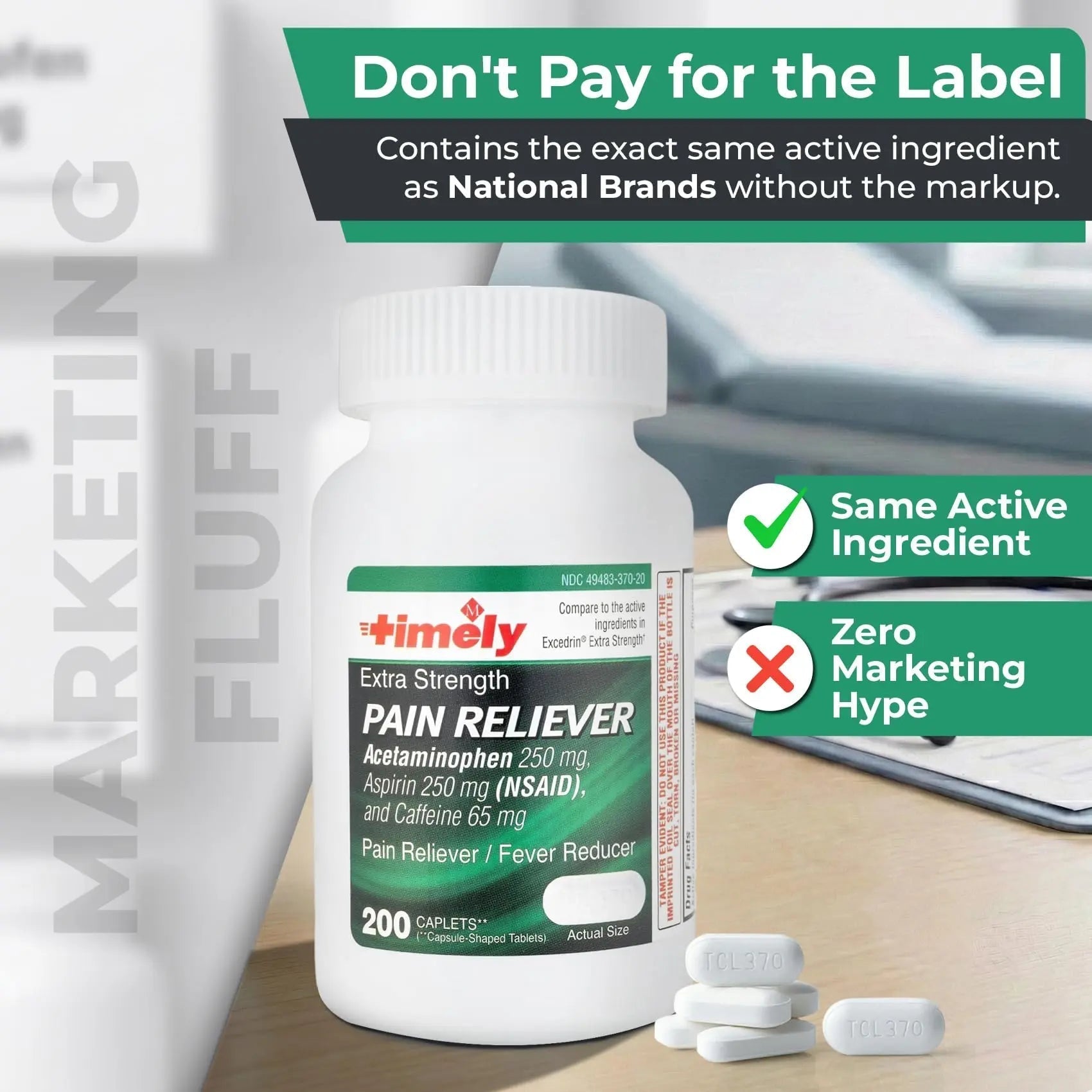 TIME-Cap Labs Extra Strength Acetaminophen 250mg with Aspirin 250mg & Caffeine 65mg Caplets - Triple Action Pain Reliever for Migraines & Headache Relief, Muscle Aches & Body Pain (200 Count) TIME-CAP LABS, INC. Au supplements