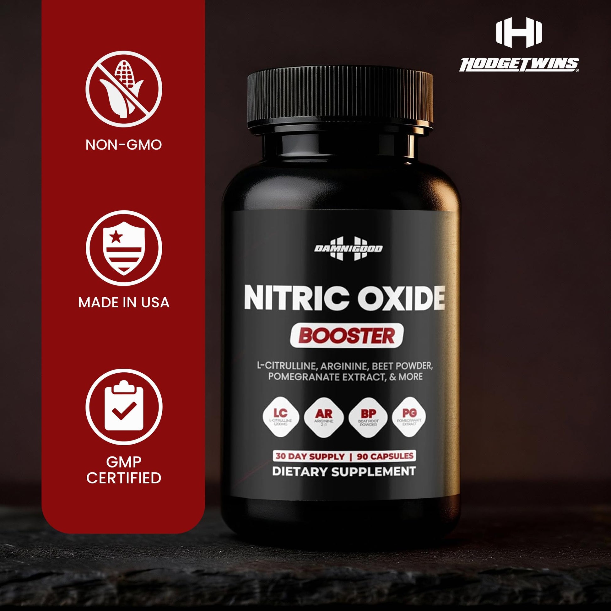 DAMN GOOD The Hodge Twins Nitric Oxide Booster – Beet Root Nitric Oxide & Arginine Citrulline Supplement, Pomegranate Blend for Workout Drive, Endurance Support & Pump Power - 90 Capsules DAMN GOOD Au supplements