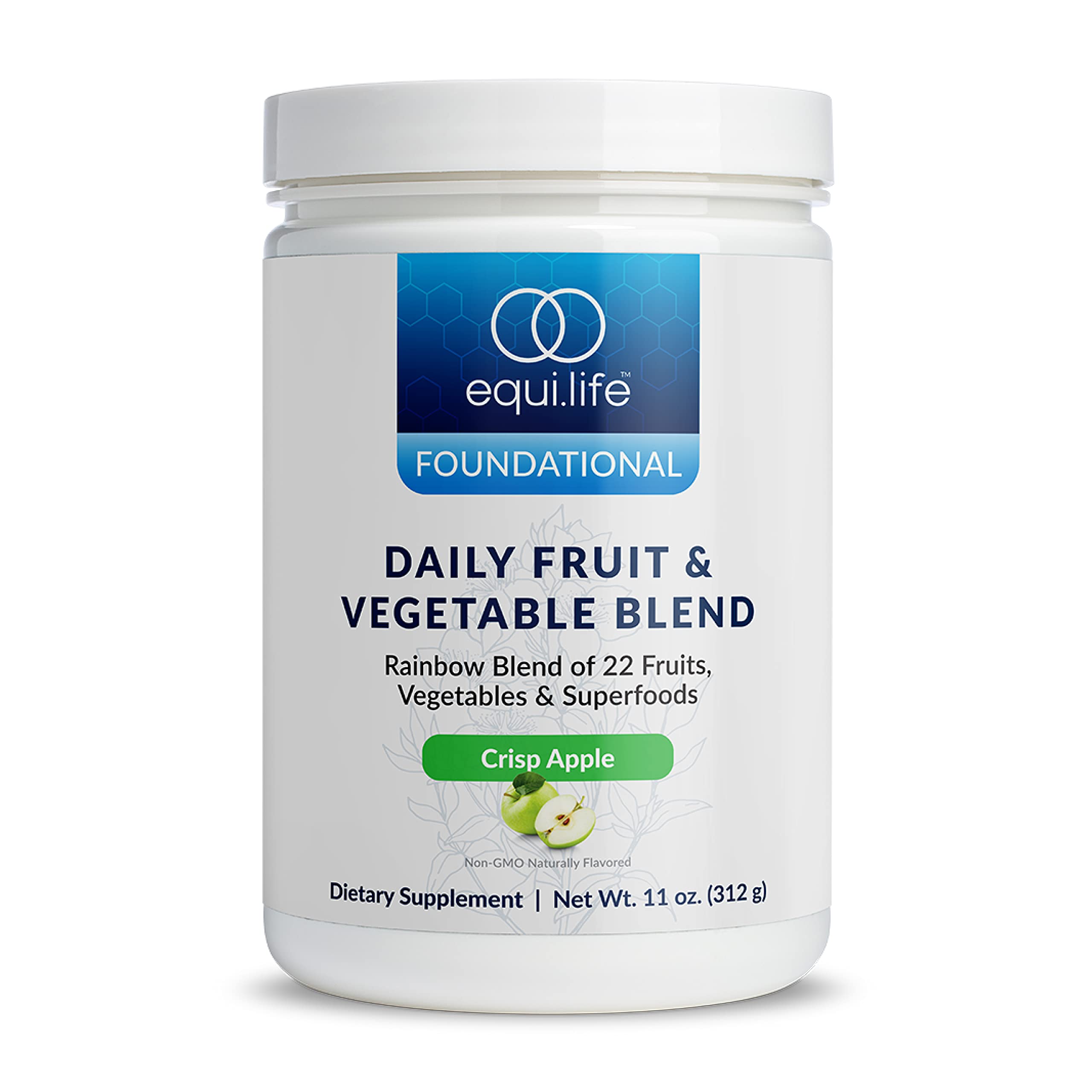 Equilife Daily Fruit & Vegetable Blend, Superfood Antioxidant Supplement, Crisp Apple Flavor with Vitamin C, Fiber, and 9 Essential Amino Acids, Supports Energy, Low Sugar, Vegan, 30 Servings Tub Equilife Au supplements