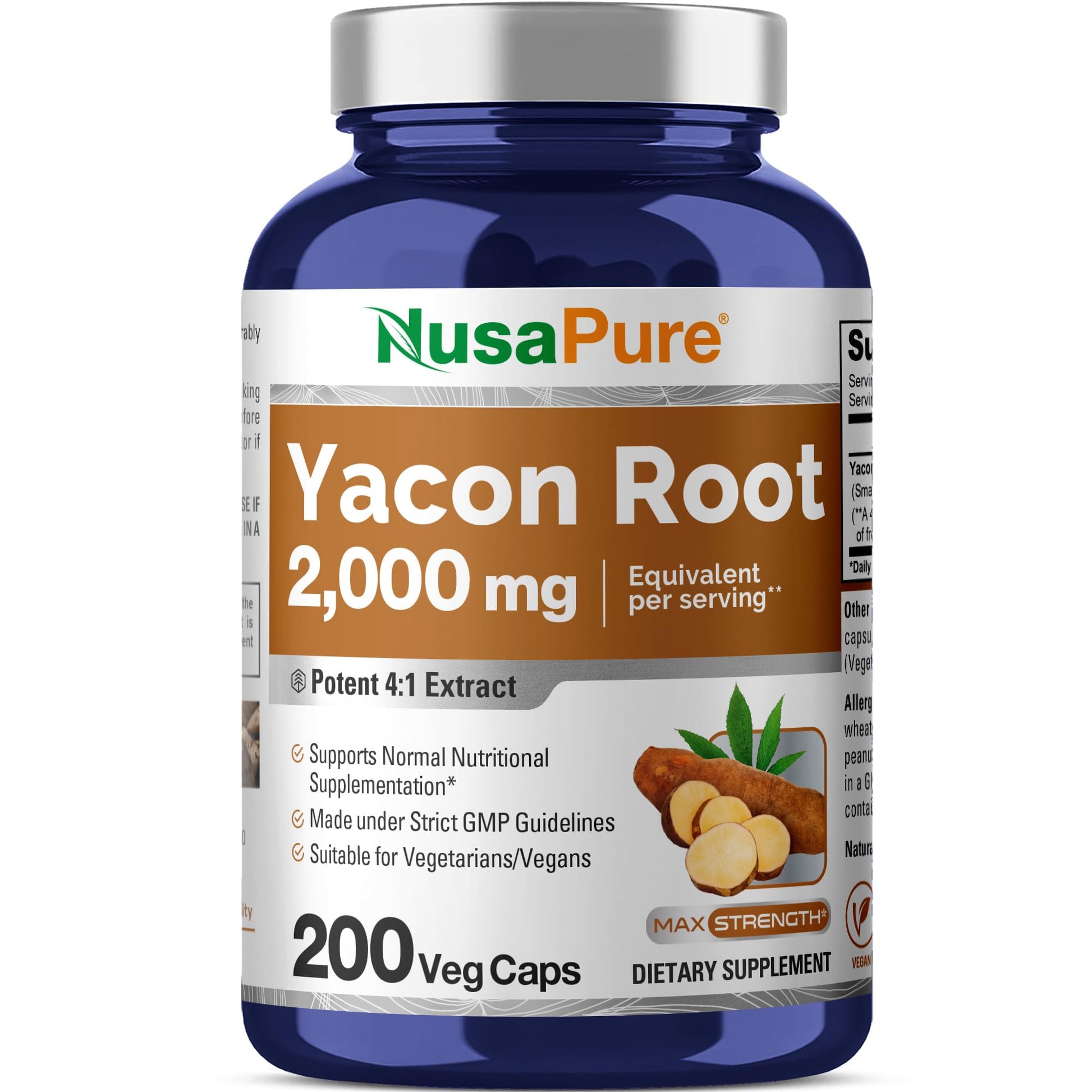 NusaPure Yacon Root Extract 2000mg 200 Vegetarian Capsules (Extract 4:1, Non-GMO, Vegan) NusaPure Au supplements