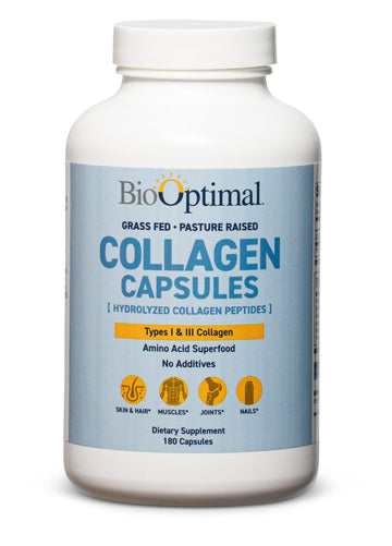 BioOptimal Collagen Peptides Capsules - Grass-Fed, Pasture-Raised Hydrolyzed Protein Supplement for Skin, Hair, & Nails - Non-GMO, Zero Sugar Daily Pills for Men & Women (180 Capsules) BioOptimal Au supplements