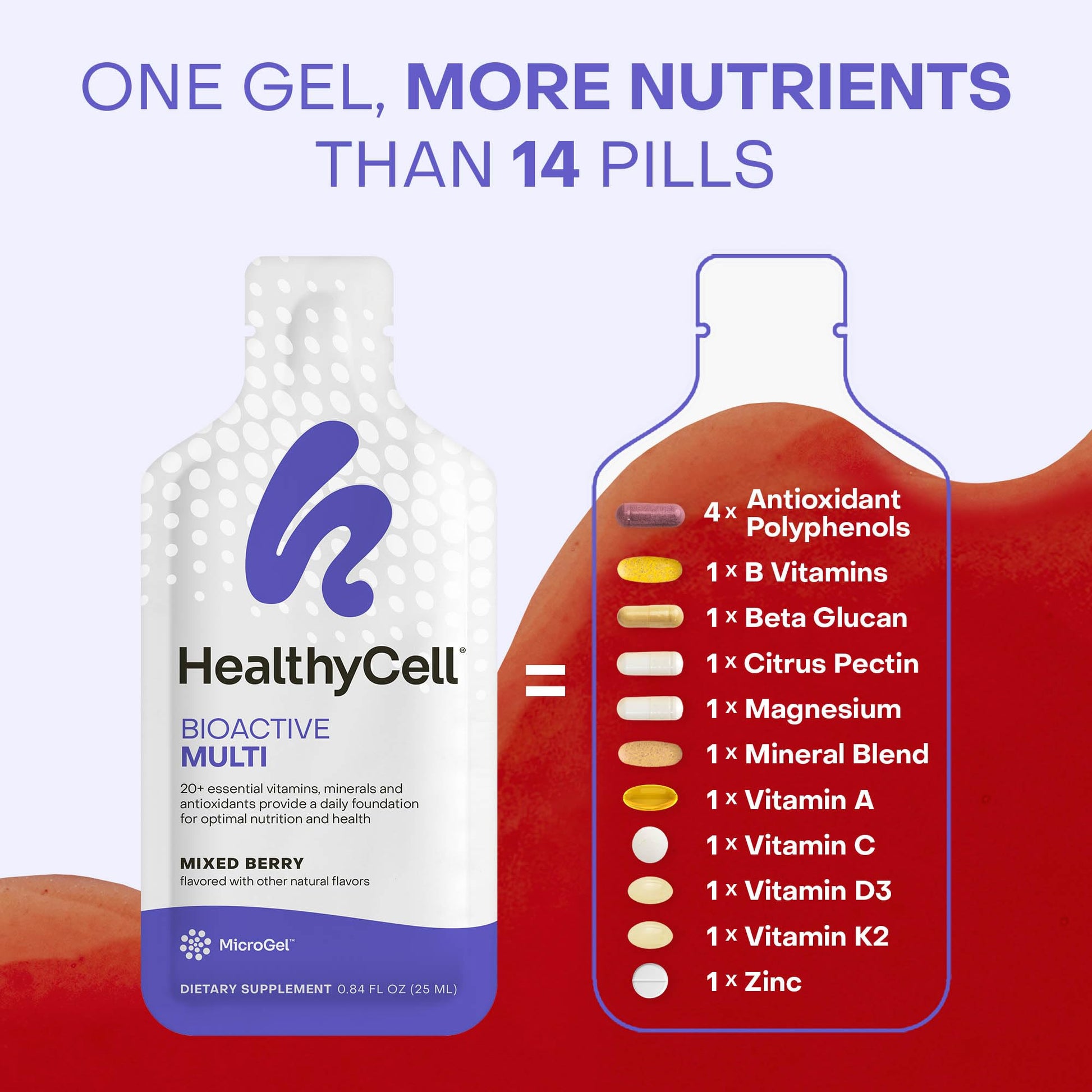 Healthycell Bioactive Daily Liquid Multivitamin for Men & Women – 20+ Essential Vitamins, Minerals & Antioxidants for Brain, Heart, Immune Support, Skin & Hair Support - 14 Gel Packs Healthycell Au supplements