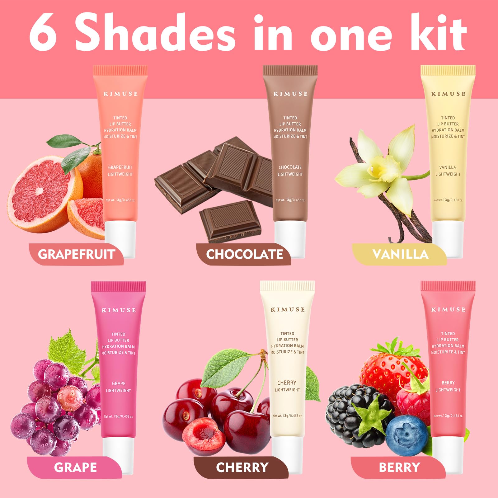 KIMUSE 6 Pcs Tinted Lip Butter Hydration Balm Set, 6 Flavored Shades Hydrating Plumping Gloss with Hyaluronic Acid & Vitamin E, Sheer Tint, Non-Sticky | Vegan Lip Care Makeup for Dry Lips & Daily KIMUSE Au supplements