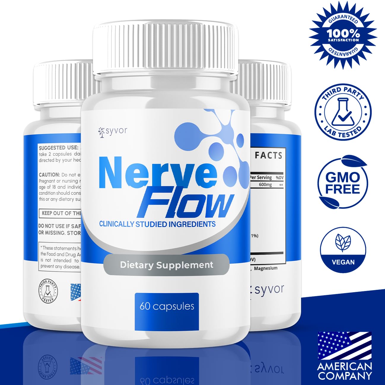 (3 Pack) Nerve Flow Capsules, Official Nerve Flow Pills Made with All Natural Ingredients, Maximum Strength NerveFlow Sciatic Support Supplement with Advanced Vitamins for Women & Men (180 Capsules) Syvor Au supplements