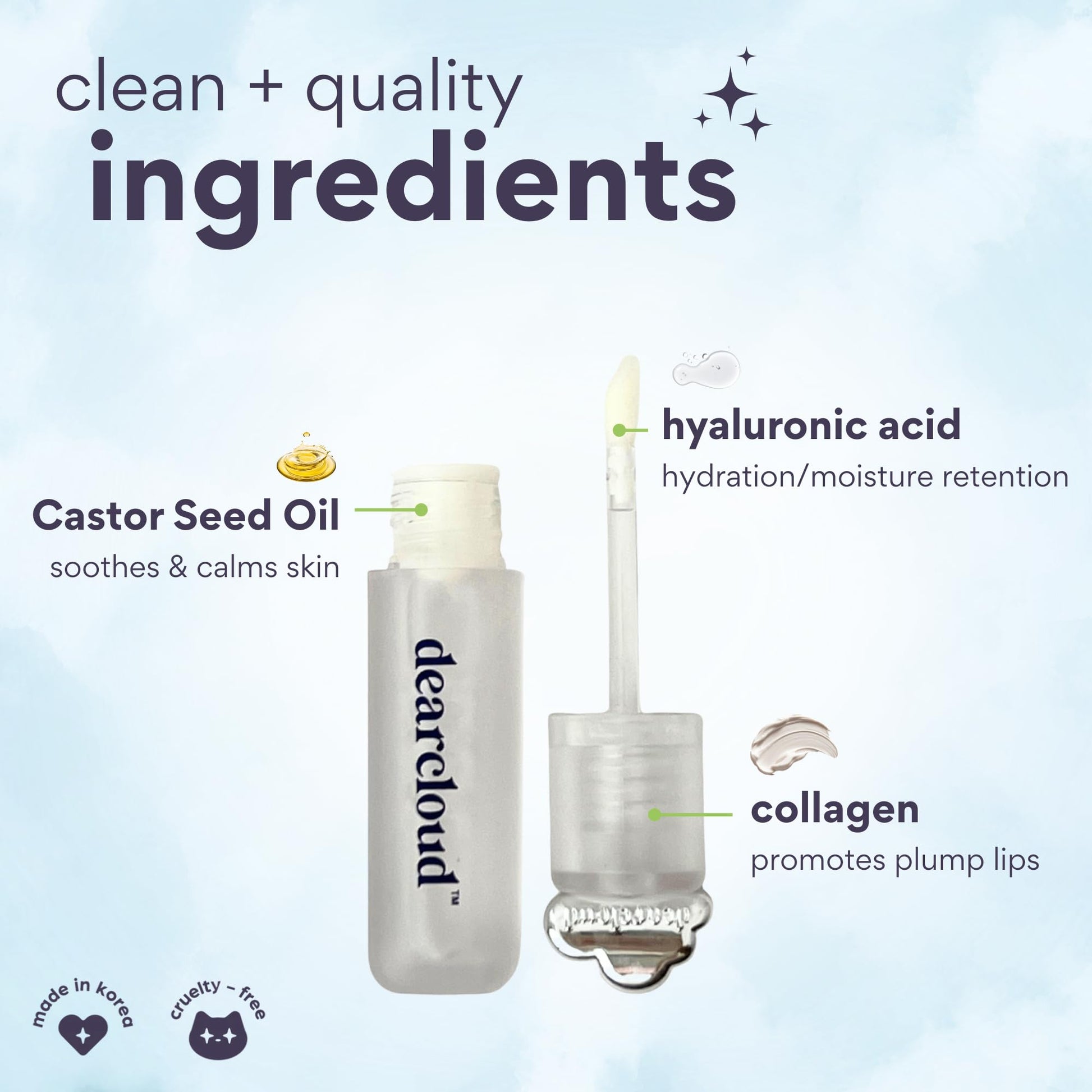 dearcloud Jelly Wave Lush Lip Oil – Clear Lip Gloss and Lip Gloss for Women - Korean skincare essential – Lip Oil for Women with Collagen - Diamond (0.13 oz) dearcloud Au supplements