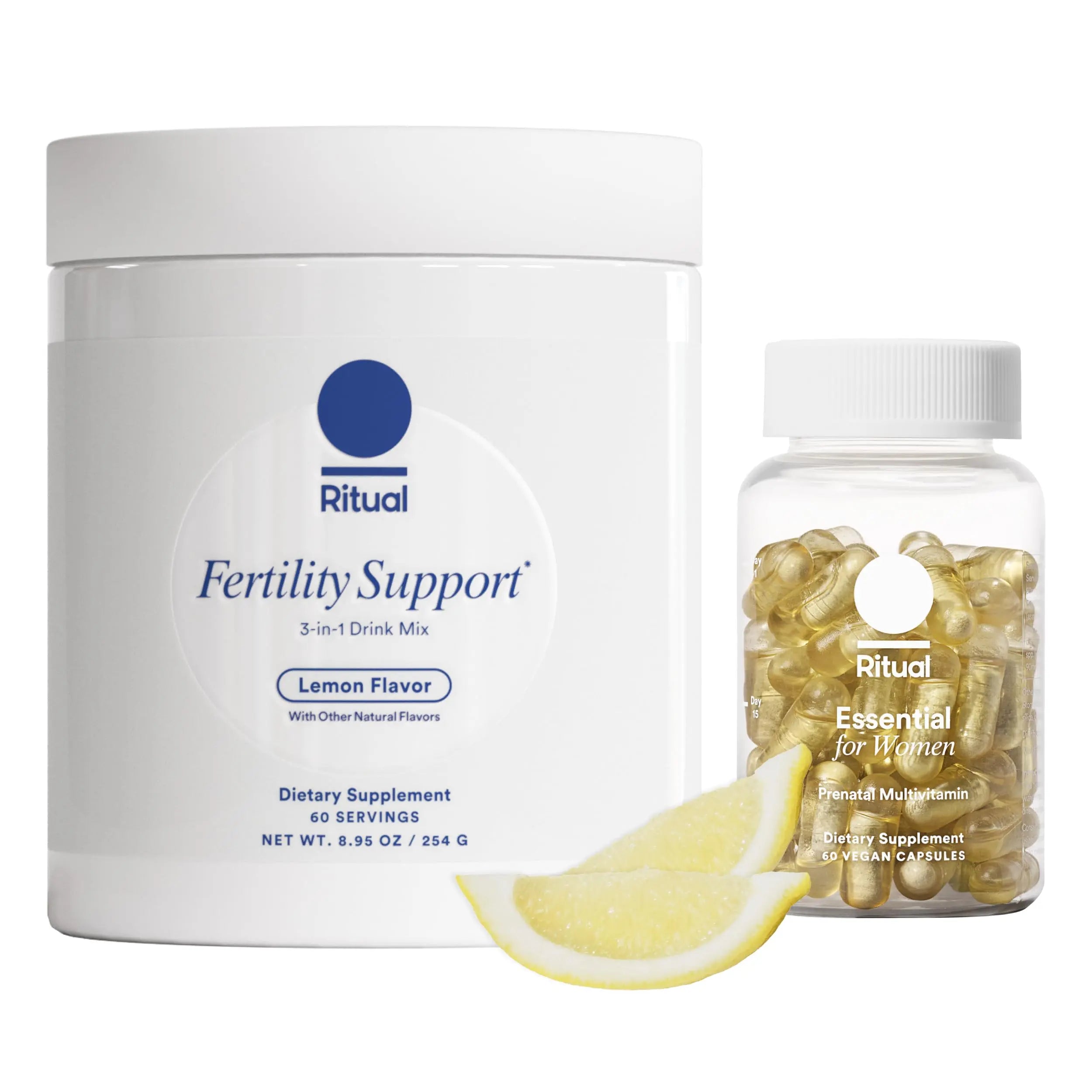 Ritual Preconception Bundle: Essential for Women Prenatal Multivitamin and Lemony Fertility Support Drink Mix Supplement with NAC, CoQ10, and Myo-Inositol. Vegan and Formulated to Support Her.* Ritual Au supplements