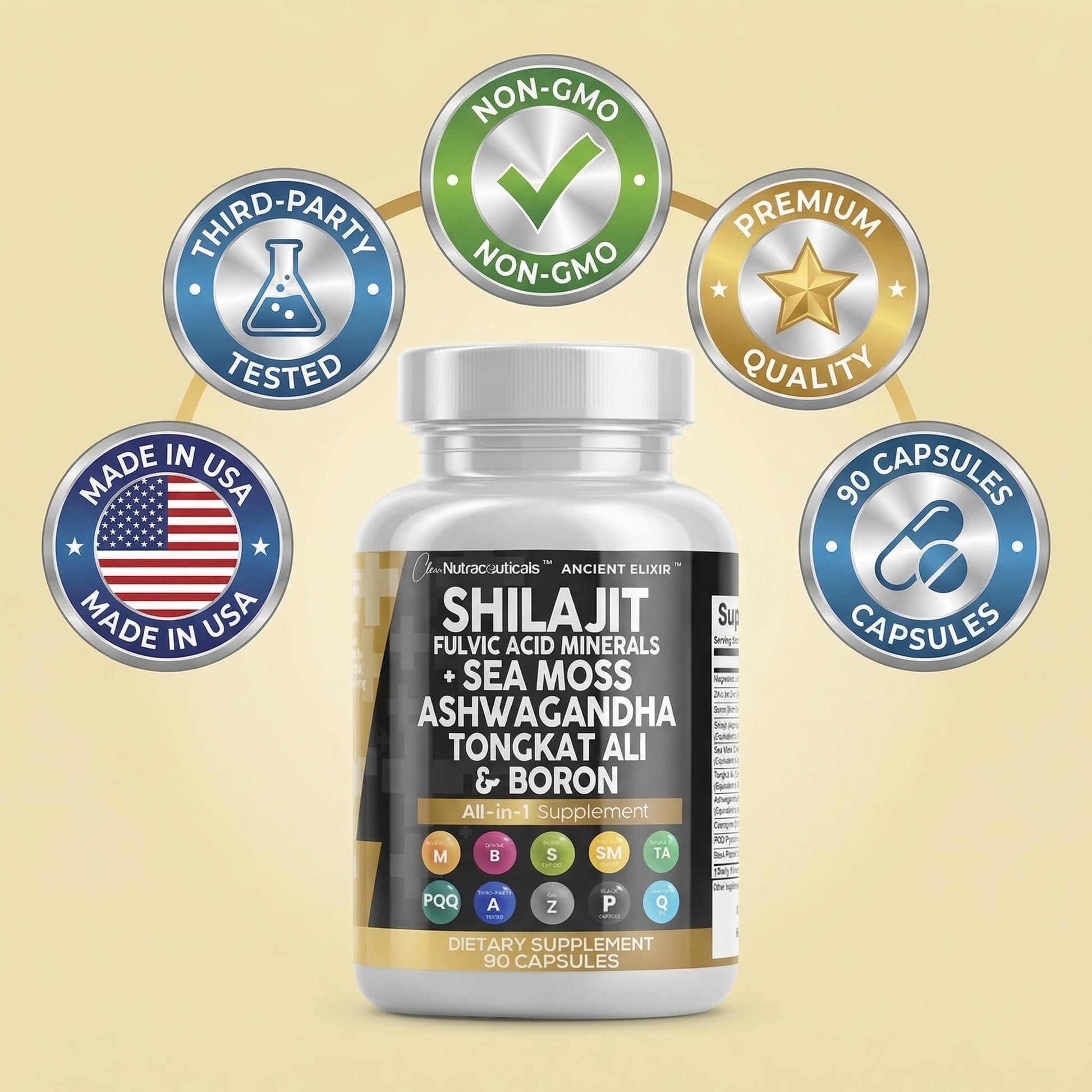 Clean Nutraceuticals Shilajit Supplement for Men with Sea Moss, Tongkat Ali, Ashwagandha, Boron, Zinc, CoQ10, PQQ - Fulvic Acid Capsules - Energy Support - 90 Count - Resin, Gummy & Powder Alternative Clean Nutraceuticals Au supplements