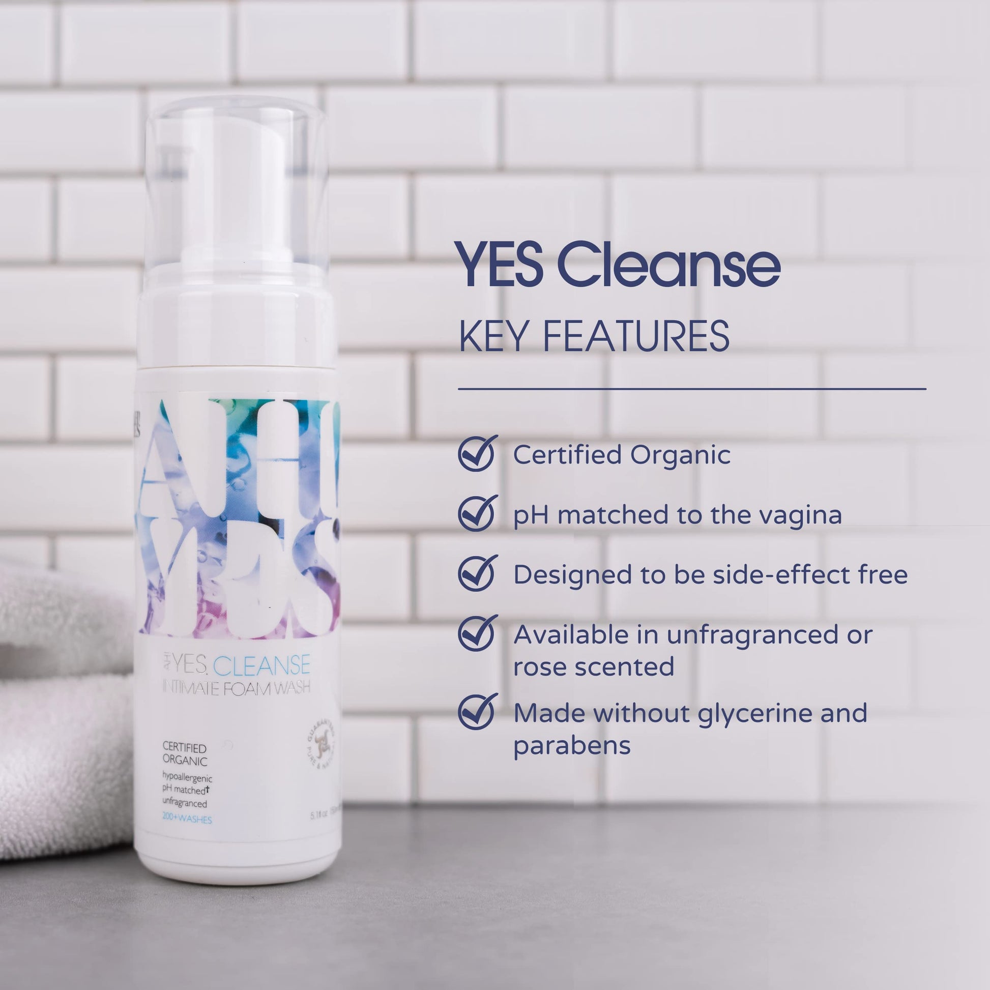 AH! YES CLEANSE Gentle, Organic Foaming Feminine Wash- Unfragranced, pH Matched Vaginal Wash AH! YES Au supplements