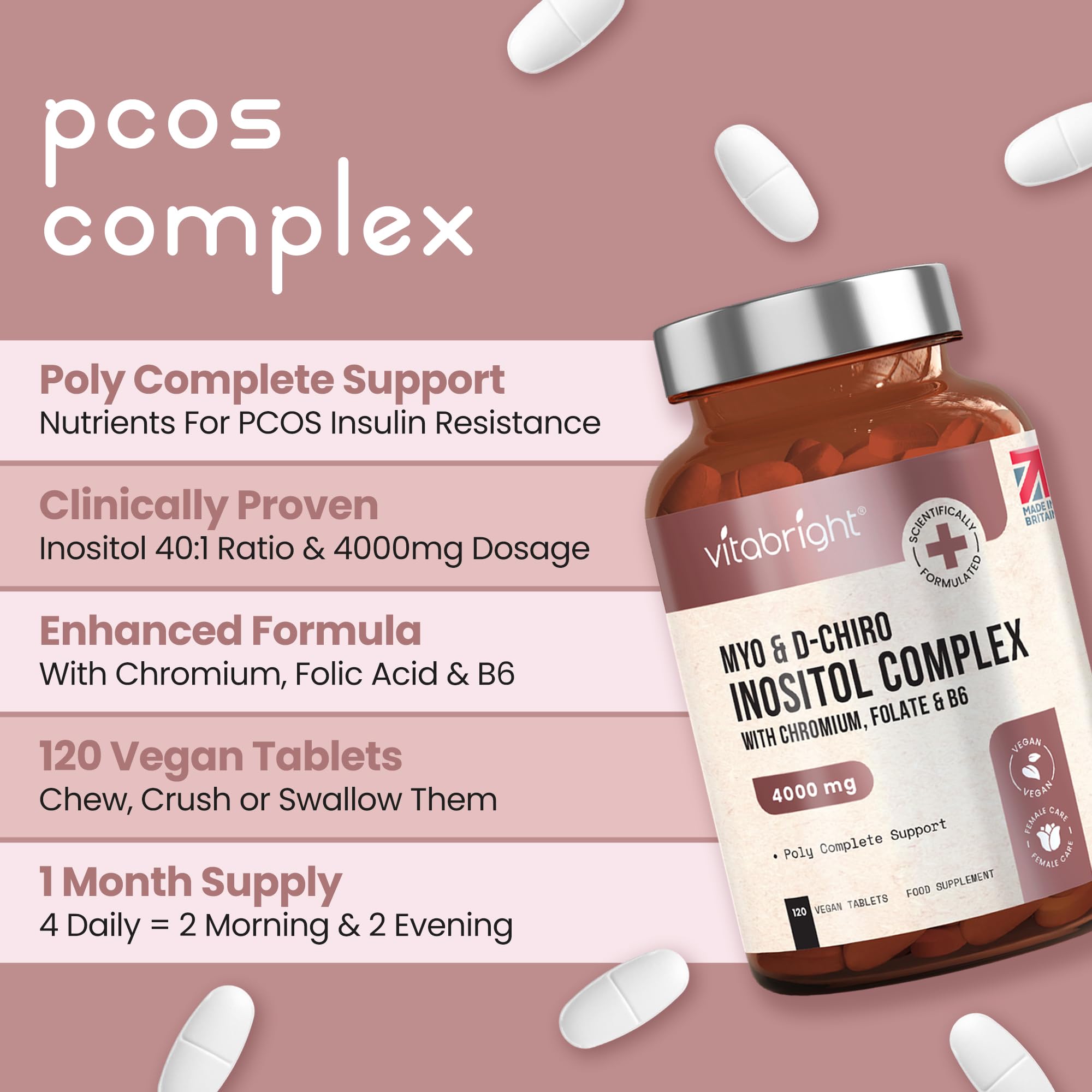 Myo and D-Chiro Inositol Complex - 4000mg per 4 Tablets - 120 Tablets (30 Day Supply) VitaBright Au supplements