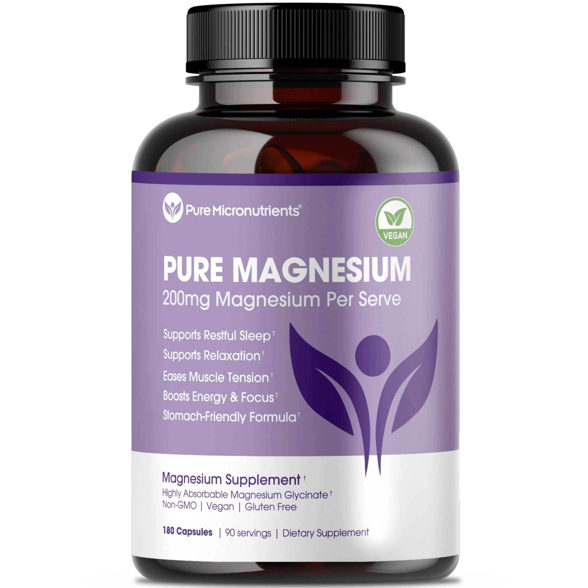 Pure Magnesium Glycinate Supplement – Highly Absorbable Chelated Magnesium to Support Sleep, Muscle & Nerve Health, Energy, Relaxation & Bone Health – 200mg Per Serving, 180 Capsules Pure Micronutrients Au supplements