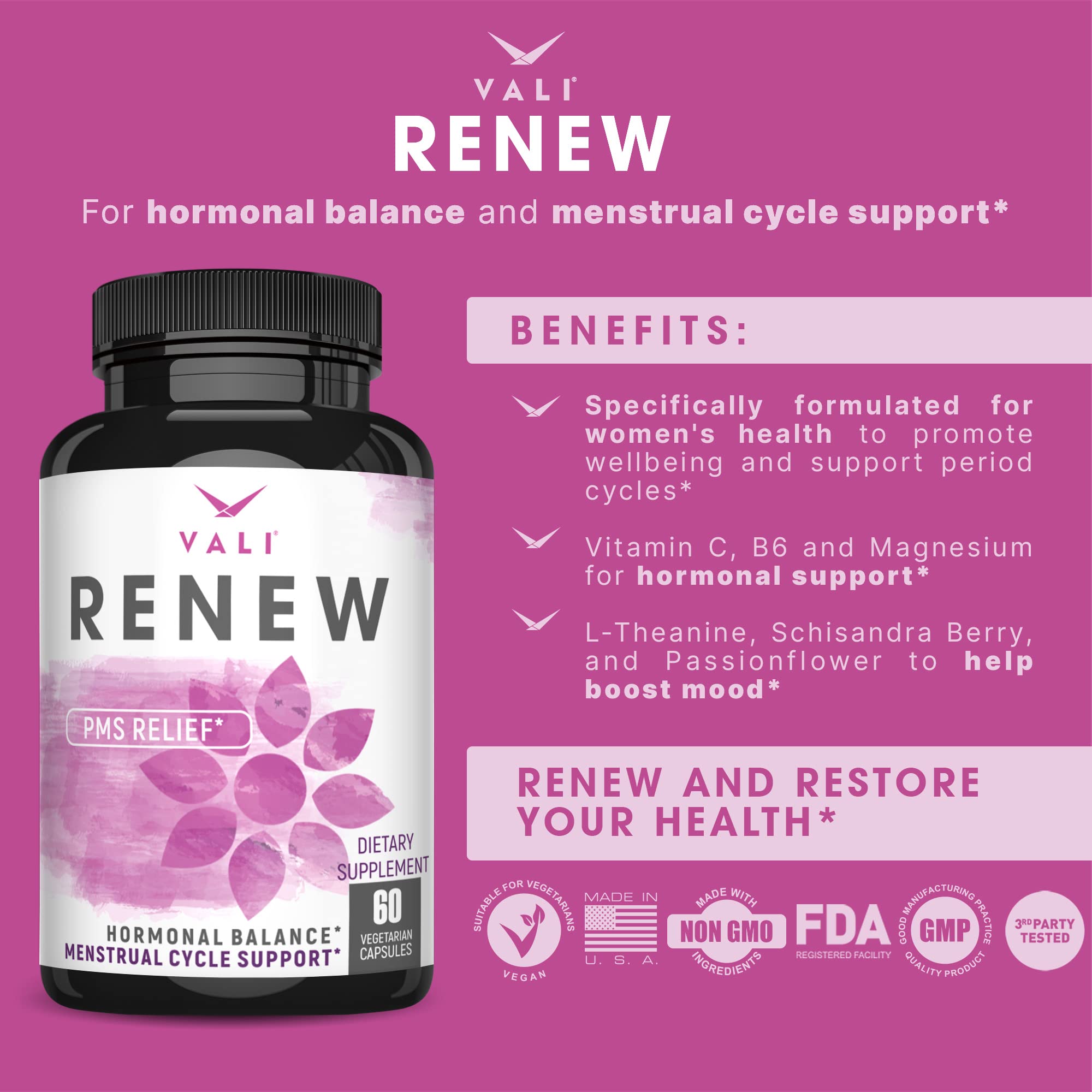 VALI Renew PMS Relief Supplement. Women’s Menstrual Cycle Support. Herbal Formula VALI Au supplements