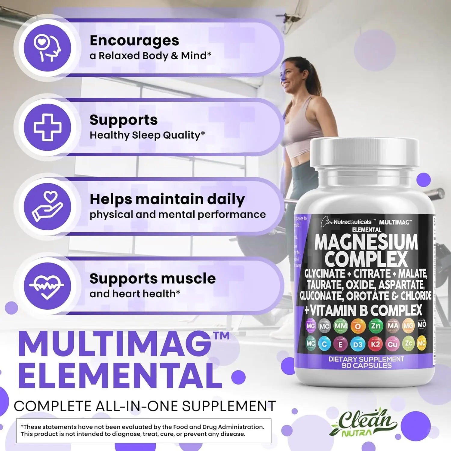 Clean Nutraceuticals Magnesium Complex with Magnesium Glycinate Citrate Malate Oxide Taurate Aspartate Orotate & Mag Chloride, Zinc Copper Manganese (90 Count (Pack of 2)) Clean Nutraceuticals Au supplements