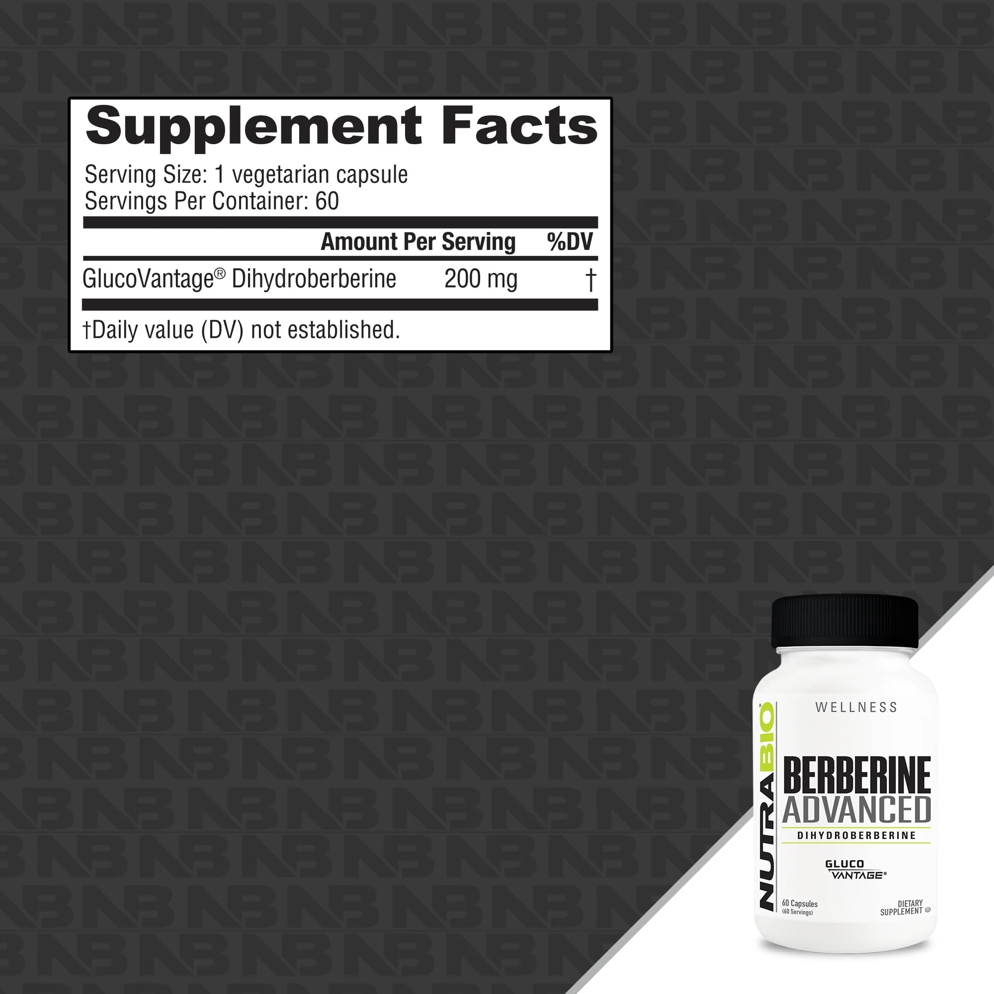 NutraBio Berberine Advanced Supplement (Dihydroberberine), 200 mg - Provides Advanced Absorption Carbohydrate Tolerance Support, 60 Caps NutraBio Au supplements