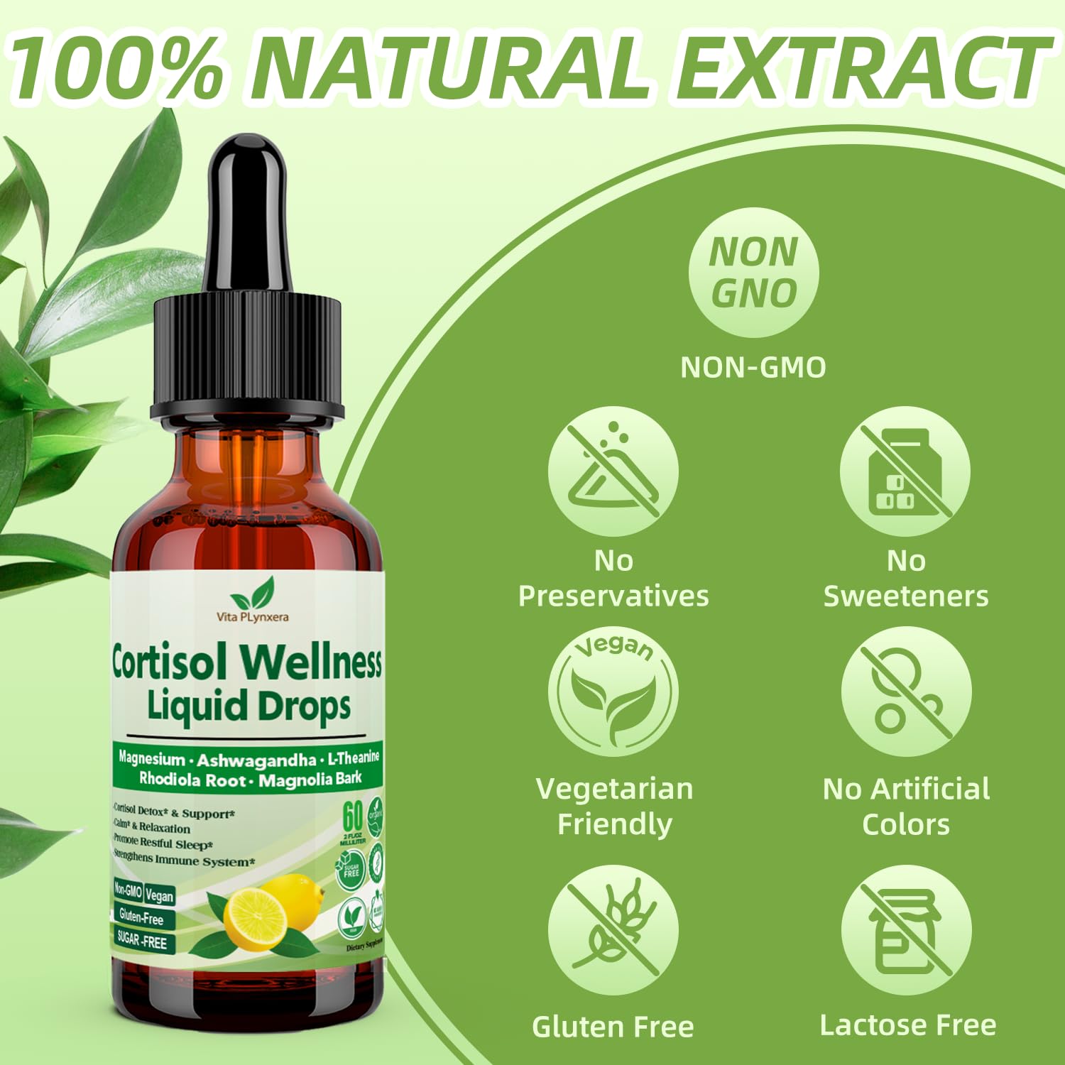 Vita PLynxera Cortisol Supplement Liquid Drops, 17-in-1 Cortisol Detox w. Magnesium Glycinate 400mg Ashwagandha, L-Theanine, Phosphatidylserine, Hormone Balanced for Women, Mood Focus, Sleep Support Vita PLynxera Au supplements