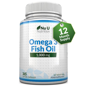 Omega 3 Fish Oil 1000mg - 365 Softgel Capsules - Up to 12 Month’s Supply - Pure Fish Oil Nu U Nutrition Au supplements