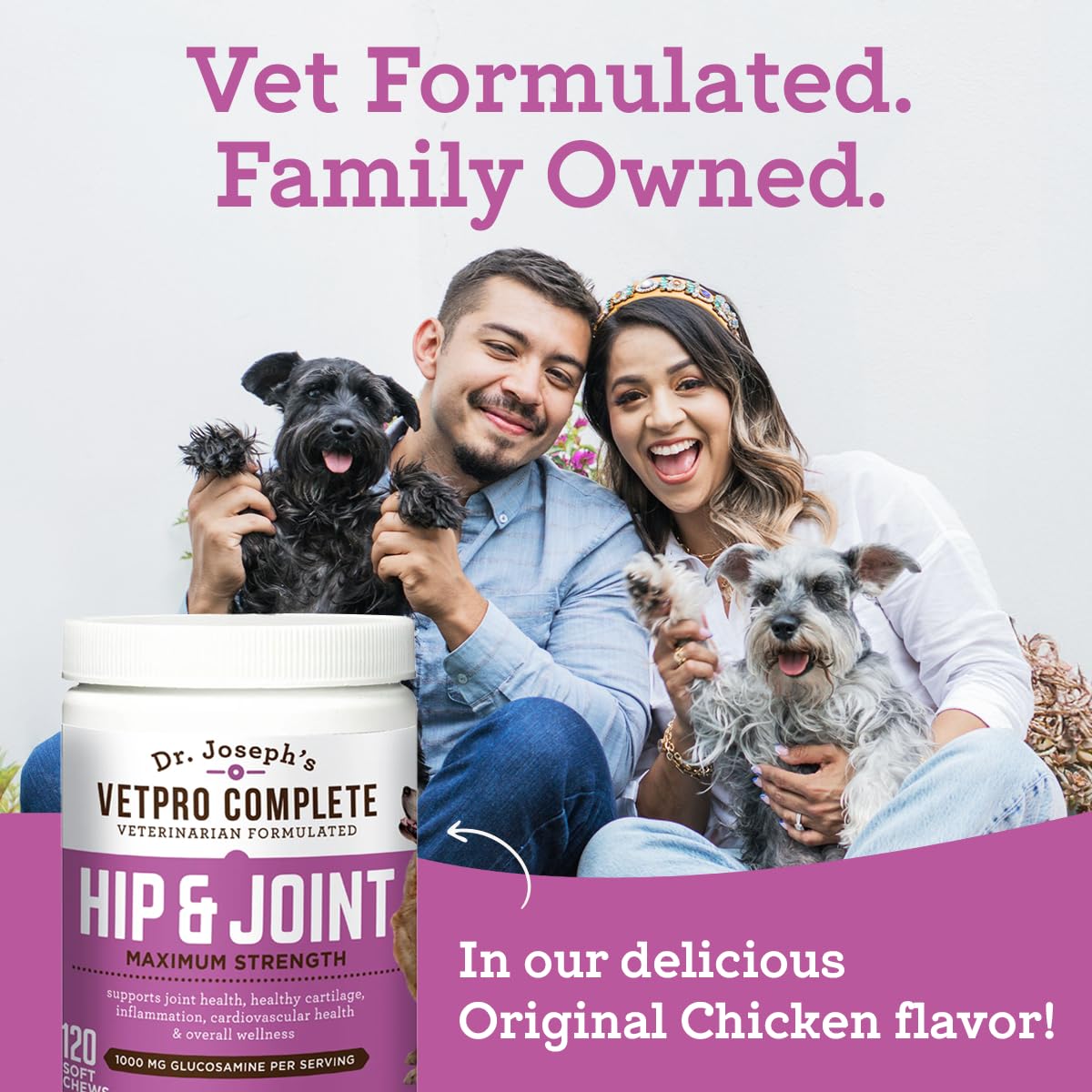 Dr. Joseph's VetPro Complete Dog Hip & Joint Supplement for Arthritis Pain Relief – High-Strength Glucosamine & Chondroitin Chews for Senior Dogs – Vet Formulated Daily Treats, Chicken Flavor, 60 Ct VetPro Complete Au supplements