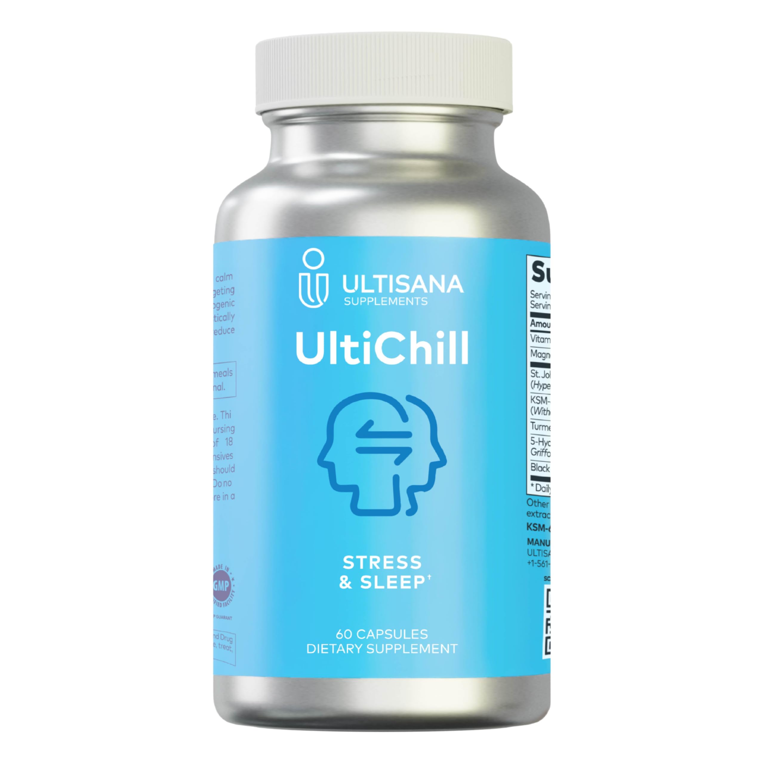 Ultisana UltiChill Stress Relief Supplement, Non-Drowsy | for Enhanced Mood, Immune Booster & Sleep Support | Magnesium Glycinate, Vitamin B6, KSM-66 Ashwagandha, Turmeric & 5-HTP | Non-GMO, 60 Count Ultisana Au supplements