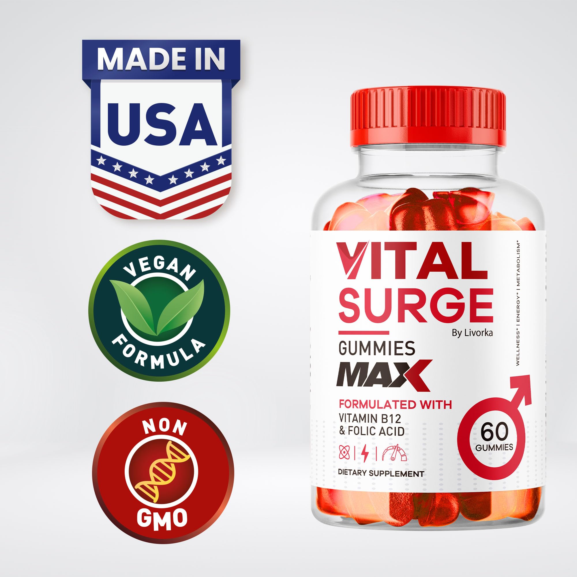 (2 Pack) Vital Surge - Vital Surge for Men, Max Maximum Strength 1050 MG, VitalSurge Supplement Support Gummy Advanced Formula, Premium Vitamin Gomitas (120 Gummies) LIVORKA Au supplements