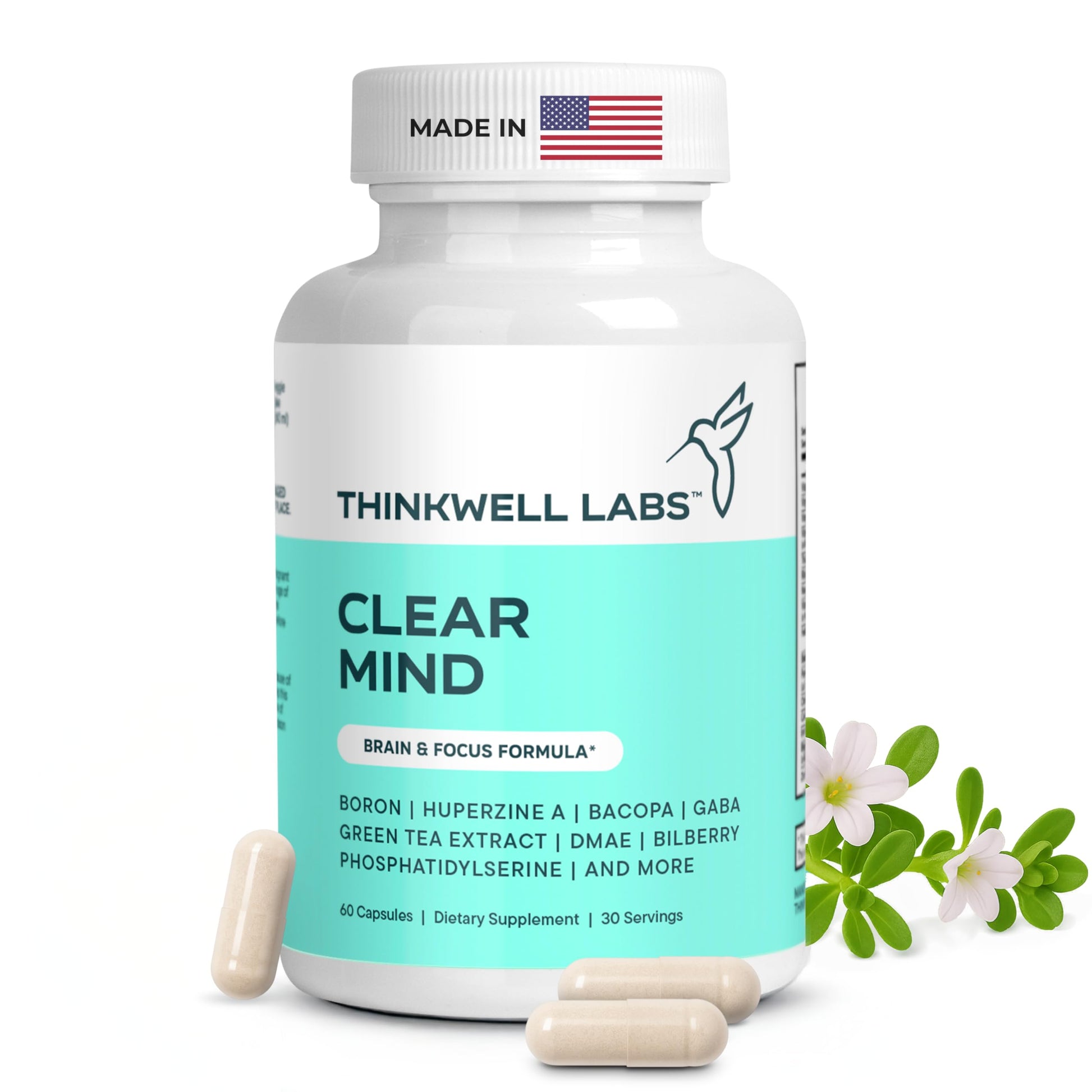 THINKWELL LABS Brain Supplements for Memory and Focus for Women and Men, Focus Supplement, Memory Supplement for Brain, Nootropic with Boron, Huperzine A, Phosphatidylserine (40-in-1, 60 Capsules) THINKWELL LABS Au supplements