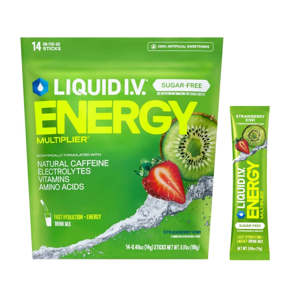 Liquid I.V.® Hydration Multiplier Sugar Free + Energy - Strawberry Kiwi | Electrolyte Powder Drink Mix | 1 Pack (14 Servings) Liquid I.V. Au supplements