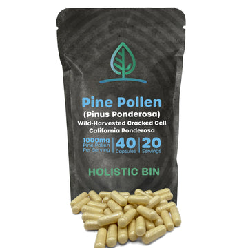Holistic Bin Pine Pollen Capsules 500mg (Pinus Ponderosa) - Wild Harvested California Ponderosa Pine Pollen Powder - Olympic Grade - Organic, Non-GMO, No Fillers - 30 Day Supply (40 Capsules) Holistic Bin Au supplements