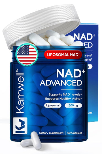 Karrwell NAD+ Advanced 500MG Liposomal NAD+ with Resveratrol - NAD Supplement for Men & Women - NMN Alternative for Cellular Energy & Healthy Aging - 60 Capsules, 30 Day Supply Karrwell Au supplements