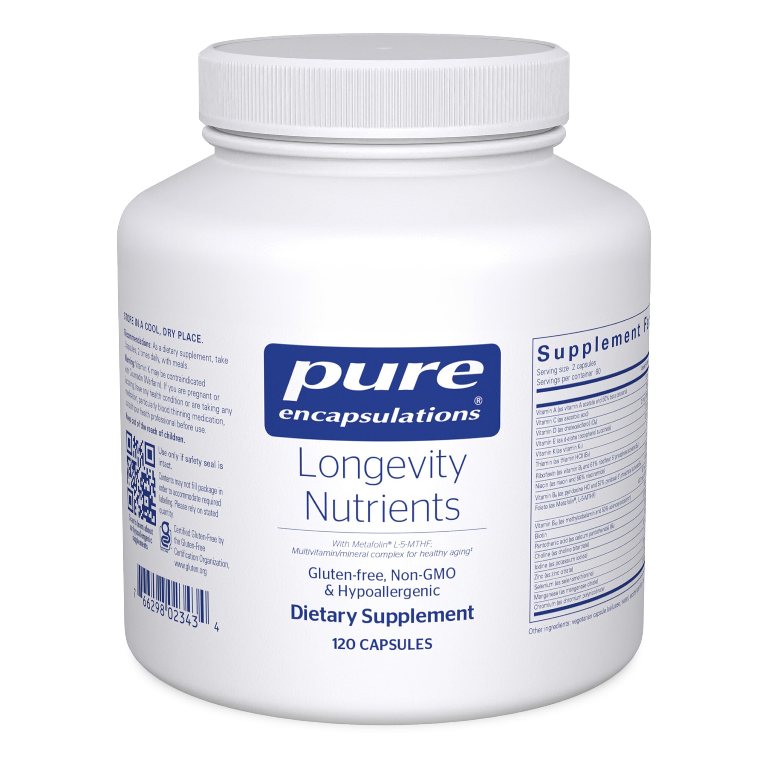 Pure Encapsulations Longevity Nutrients | Multivitamin/Mineral Complex to Support Healthy Aging, Brain Function, Eyes, Bones, and Vascular Health* | 120 Capsules Pure Encapsulations Au supplements