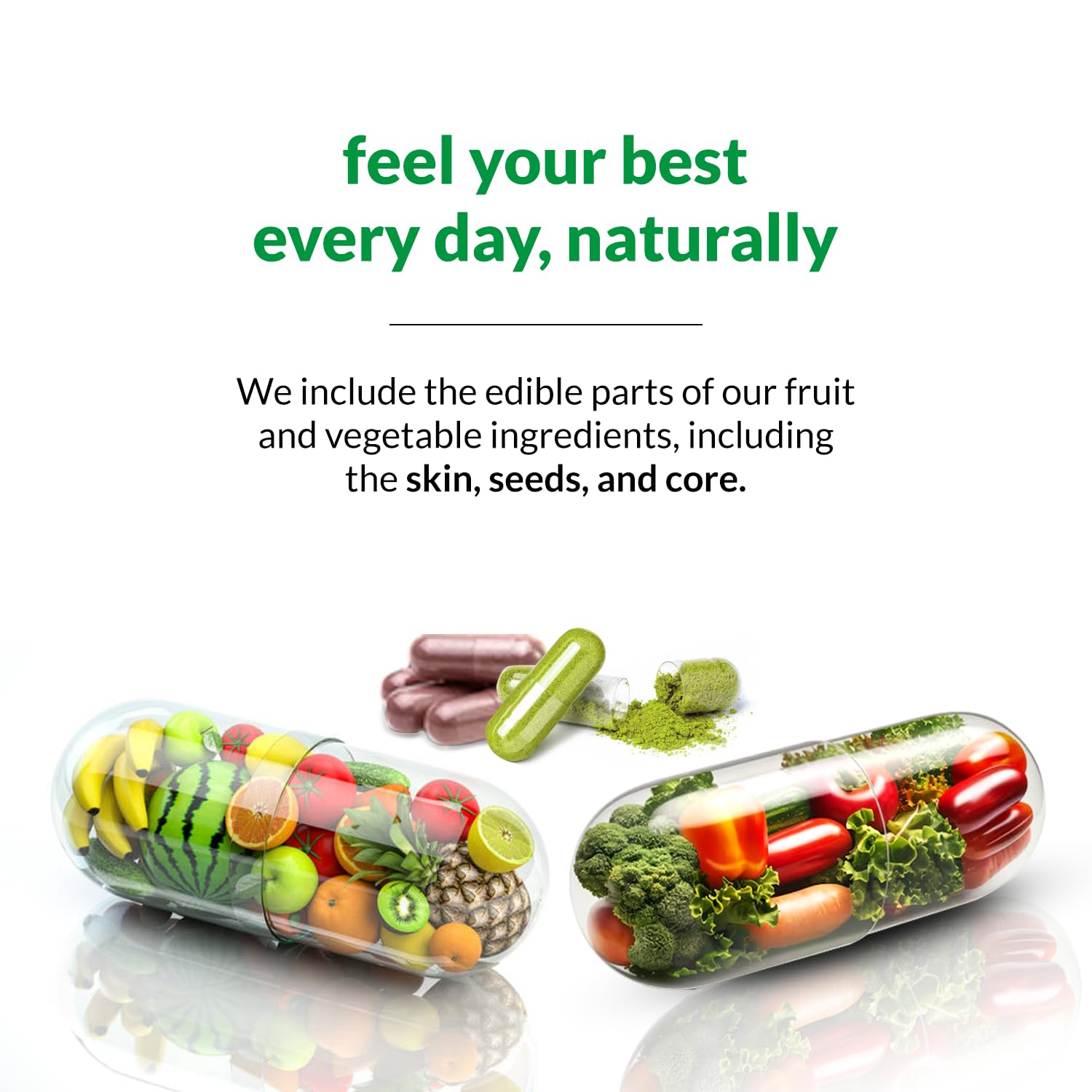 HOMERECORE Whole Food Fruits & Veggies Supplement Plant-Based, Vegan, Gluten-Free, Soy-Free No Fillers Natural Superfoods Boost Energy & Immune System for Men & Women 90 Fruit & 90 Veggie Capsules HOMERECORE Au supplements