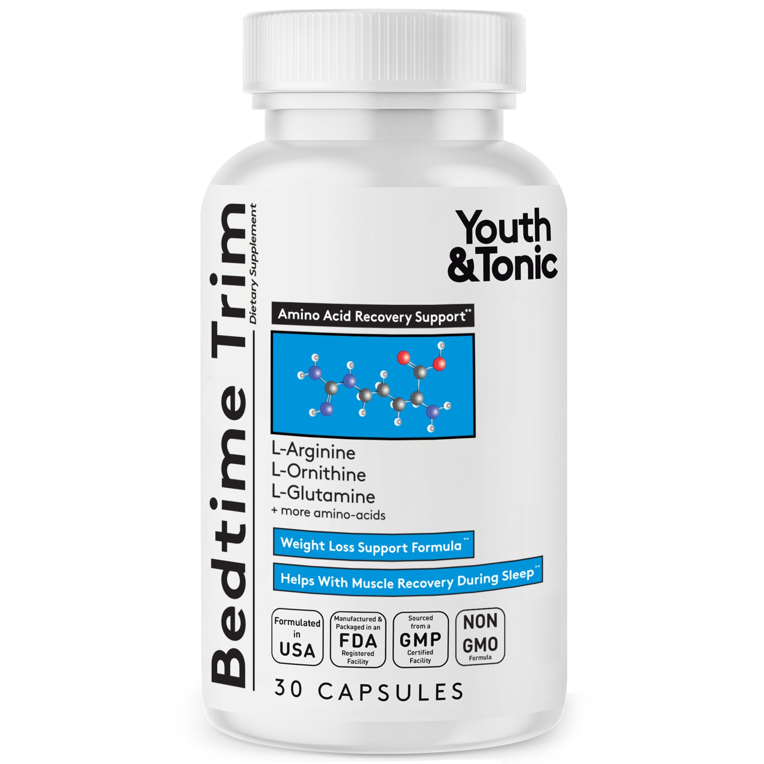 Youth & Tonic PM Bedtime Trim for Lean Appearance & Muscle Definition Support – Nighttime Amino Acids Supplement for Overnight Recovery, Men & Women, 30 Capsules Youth & Tonic Au supplements