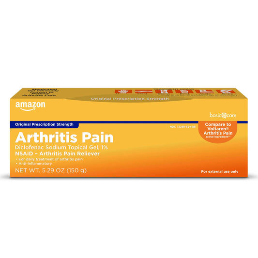 Amazon Basic Care Diclofenac Sodium Topical Gel, 1% (NSAID), Arthritis Pain Reliever for Hand, Wrist, Elbow, Foot, Ankle and Knee Pain Relief, 5.29 oz (150 grams) (Packaging may vary) Amazon Basic CareAU supplements