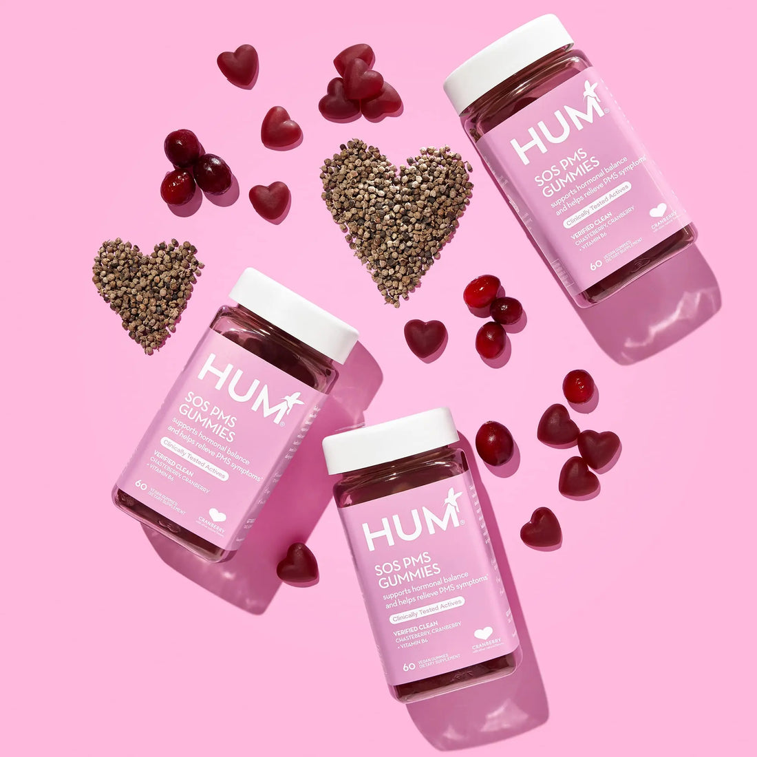 HUM Nutrition SOS PMS Gummies, PMS Support Supplement for Women, Support Cycle Symptoms, Bloating, Hormonal Balance, Includes Vitamin B6, Cranberry & Chasteberry Vitex, Gluten Free, 60 Vegan Gummies HUM uk supplements