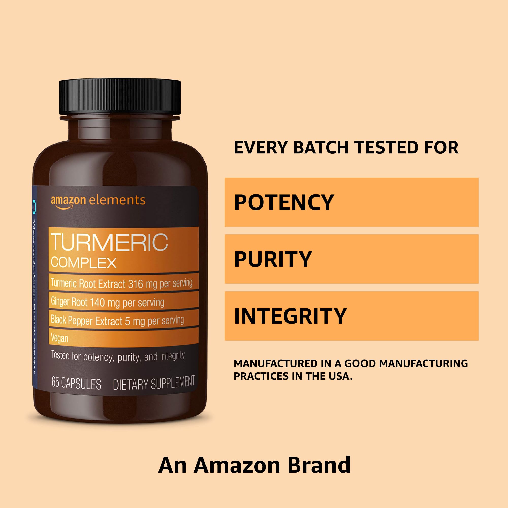 Amazon Elements Turmeric Complex, 316 mg Curcumin, 140 mg Ginger, 5 mg Black Amazon Elements Au supplements