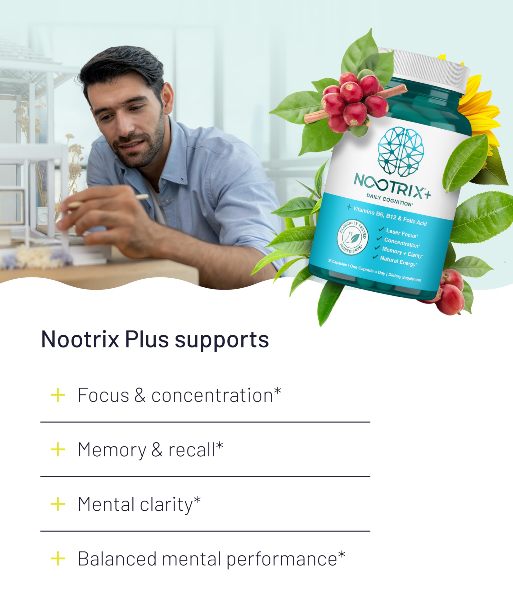 Nootrix Brain Plus Nootropic Supplement | Supports Memory, Mental Focus, Cognitive Health & Energy | Promotes Healthy Mood & Brain Function | Vitamin B1, Vitamin B6 & Vitamin B12 | 30 Capsules Nootrix Au supplements