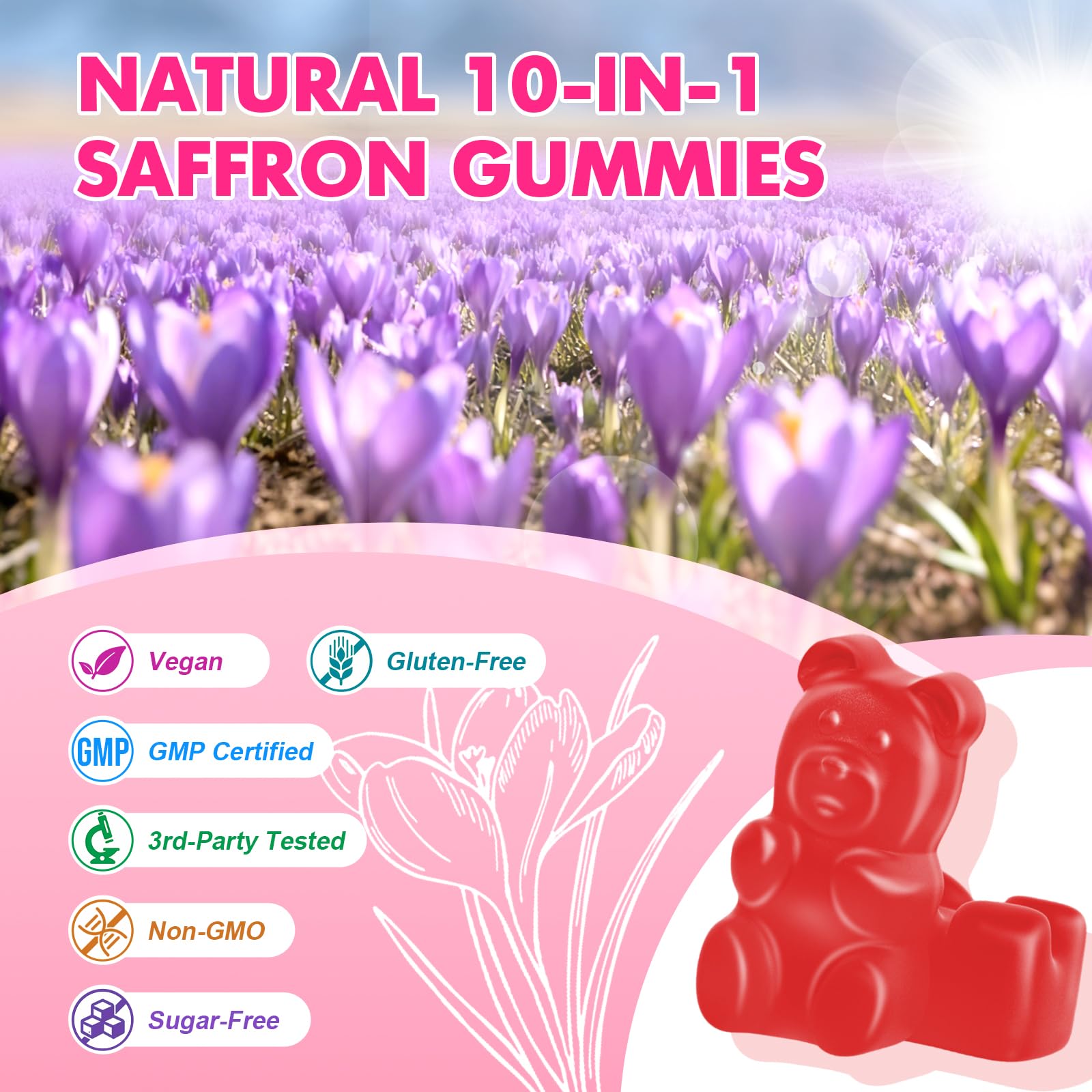 Saffron Gummies for Adult Kids - with Saffron 88.5mg, Vitamins D3 & B6, Magnesium, Zinc, Ashwagandha, L - Theanine, St. John's Wort - Supports Mood & Focus, Strawberry Flavor, 120 Count Saajoor Au supplements