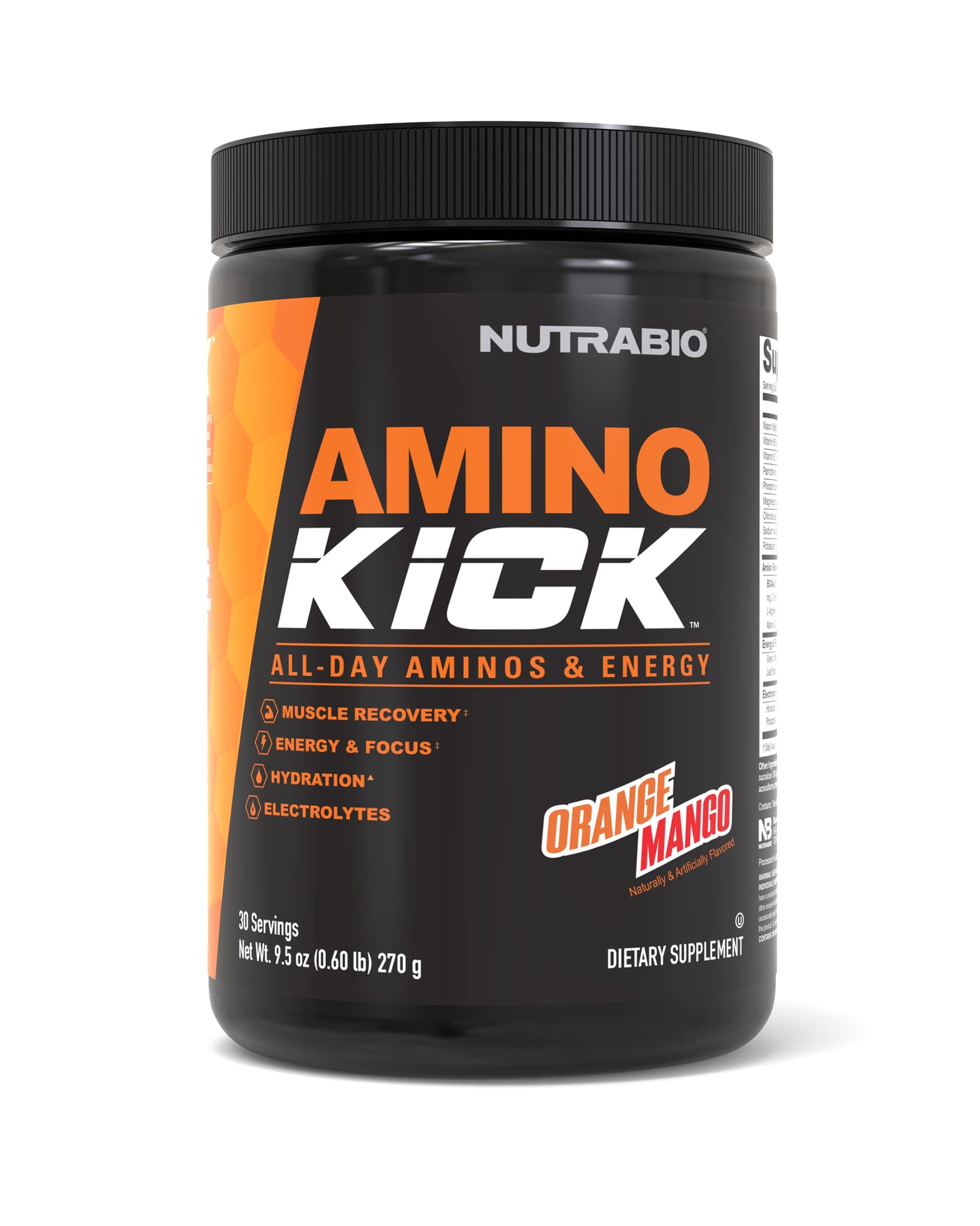 NutraBio Amino Kick - BCAA's, Electrolytes for Hydration, Natural Caffeine- 30 Servings NutraBio Au supplements