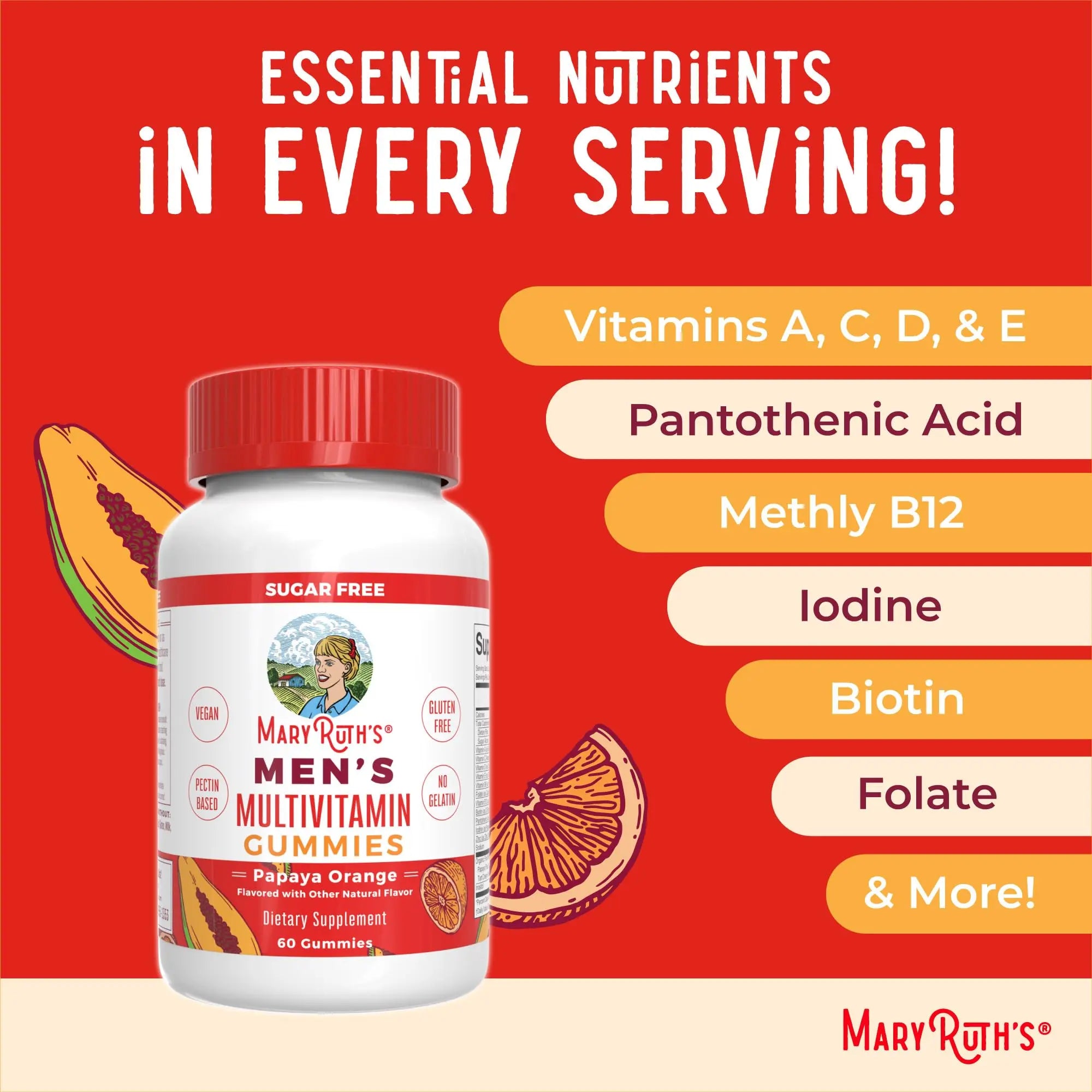 MaryRuth's Multivitamin Gummies for Men | Vitamin A, C, D, E, B6, B12, Biotin, Zinc | Energy Metabolism | Immunity | Bone Health | Cellular Health | Vegan | Non-GMO | Gluten & Sugar Free | 60 Count MARYRUTH'S Au supplements