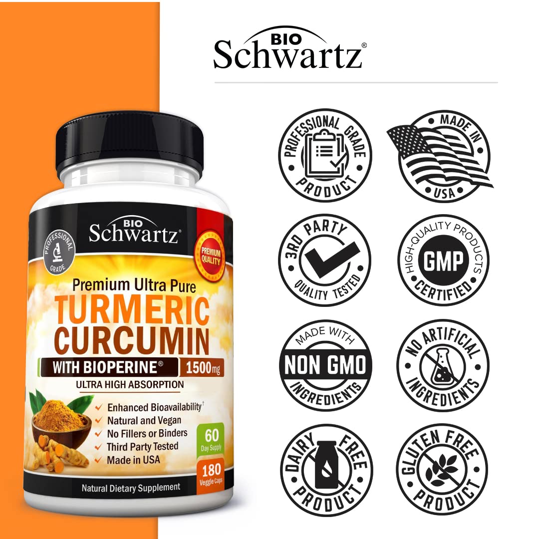 Turmeric Curcumin with Black Pepper Extract 1500mg - High Absorption BioSchwartz Au supplements