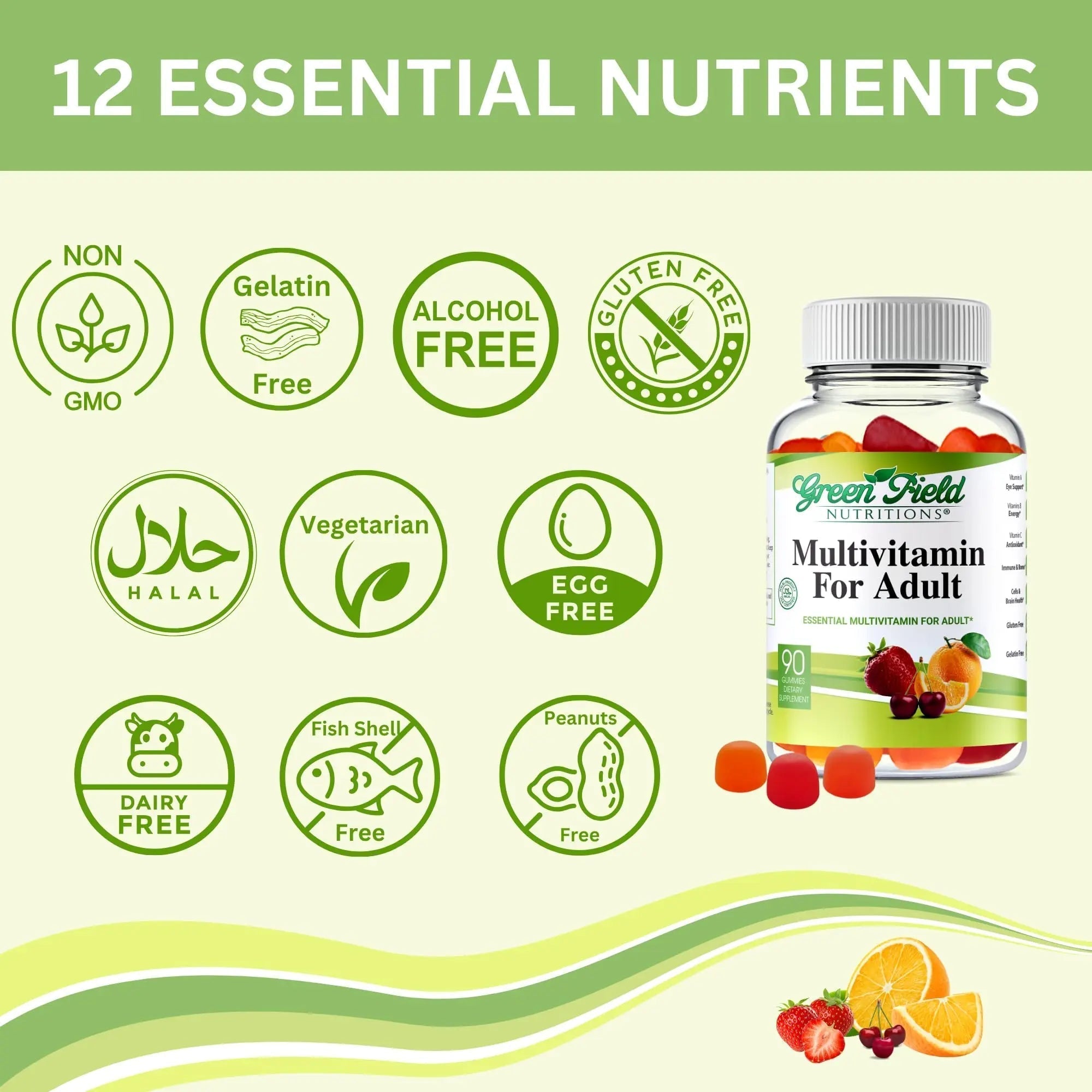 Greenfield Nutritions Halal Multivitamins for Adults | 90 Halal Vitamins for Women & Men | All Essential Gelatin Free Halal Gummy Vitamin, Mineral GREEN FIELD NUTRITIONS Au supplements