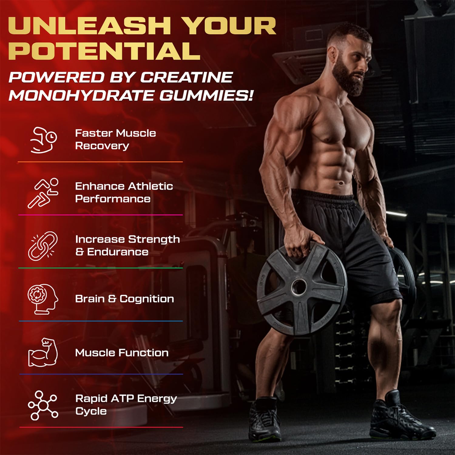 kukaly Creatine Monohydrate Gummies for Men & Women, 9000MG Creatine Gummies Sugar Free - Mixed Flavored with L-Taurine, BCAA 2:1, B12 B6 for Boost Strength, Focus & Endurance, Vegan, Non-GMO, 120pcs kukaly Au supplements