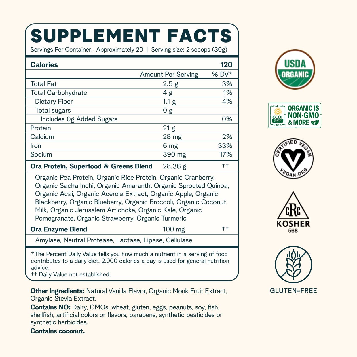 Ora Organic Protein Powder - 21g Plant-Based Protein for Women and Men Pre-Workout Ora Organic Au supplements