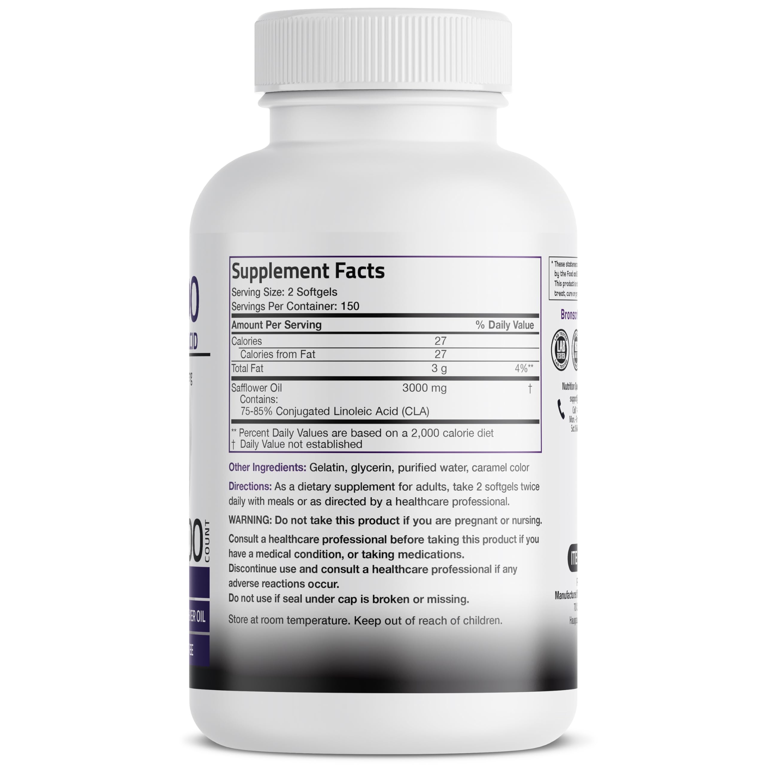 Bronson CLA 3000 Extra High Potency Supports Healthy Weight Management Lean Muscle Mass Non-Stimulating