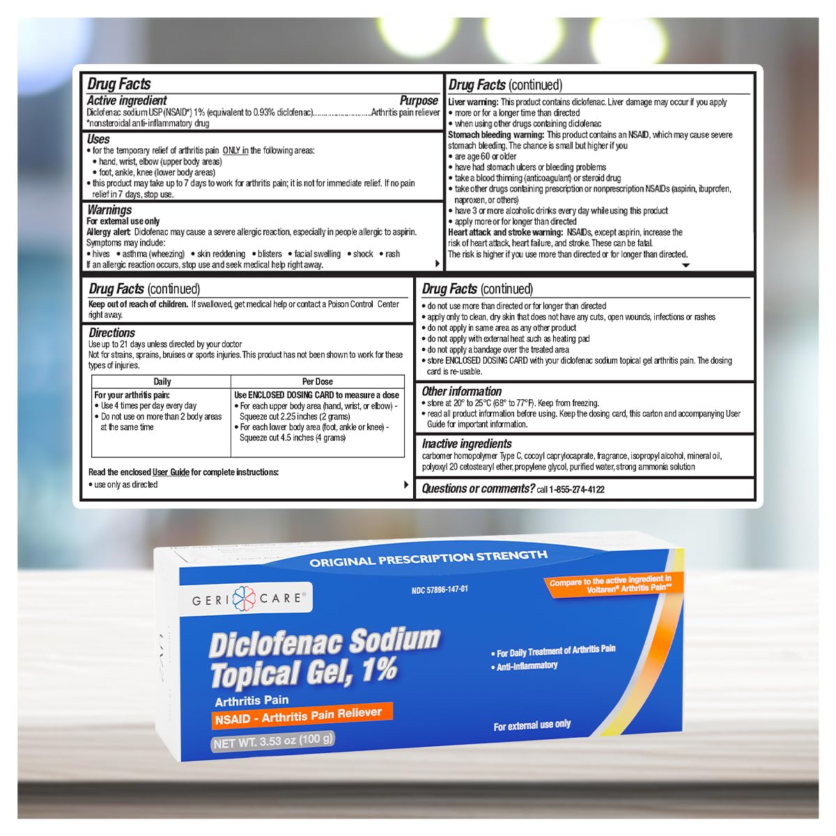 Topical Arthritis Pain Relief Gel Diclofenac Sodium 1% (NSAID) by GeriCare- Hand Wrist Elbow Foot Ankle Knee Extra-Strength Arthritis Pain Reliever- Anti-inflammatory Arthritis Pain Treatment- 3.53oz GeriCare Au supplements