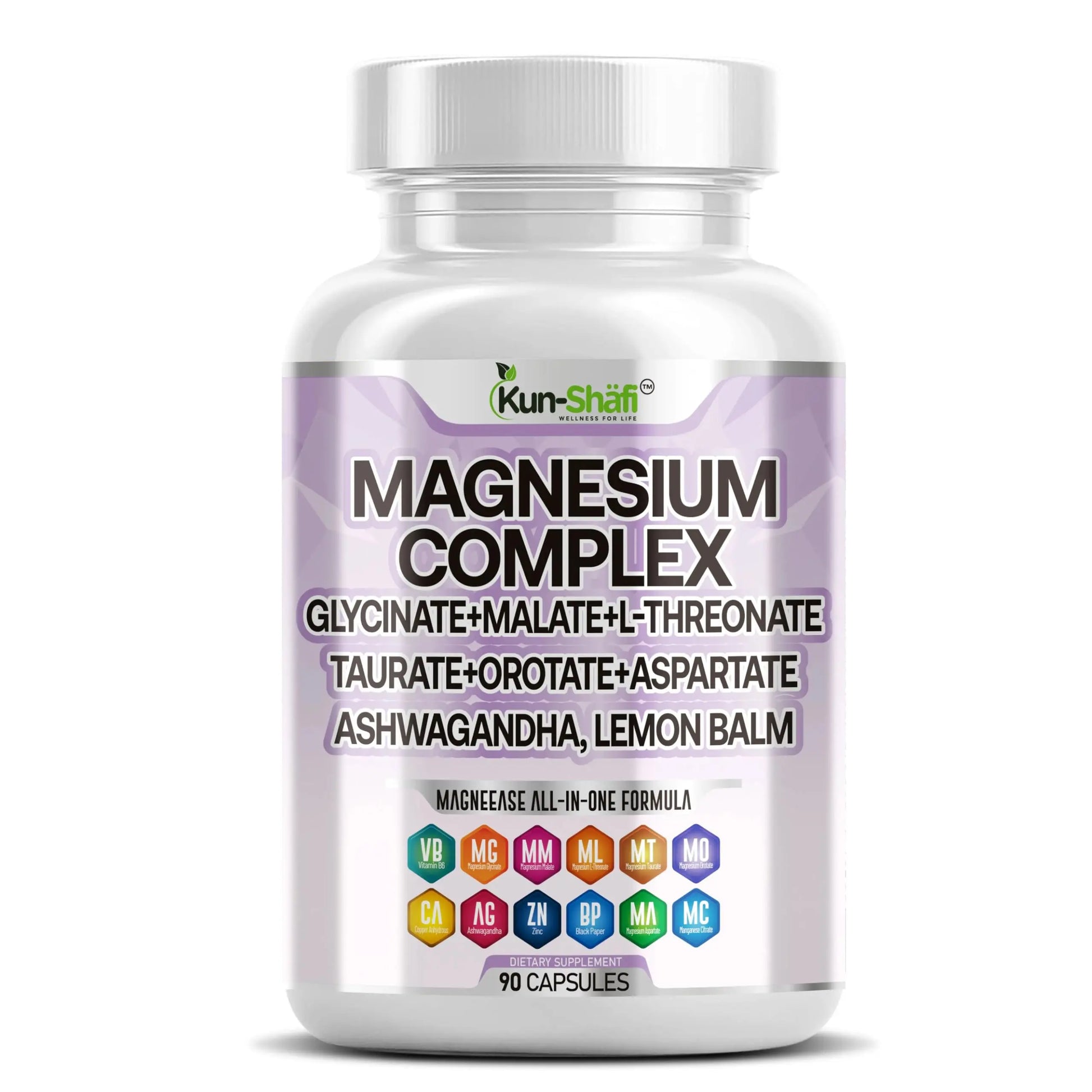 Kun Shafi Magnesium Complex with Magnesium Glycinate Malate, L-Threonate, Taurate, Orotate, Zinc,Aspartate, Copper Manganese & Vitamin D3 B6 Complex - 1Pack Kun Shafi Au supplements