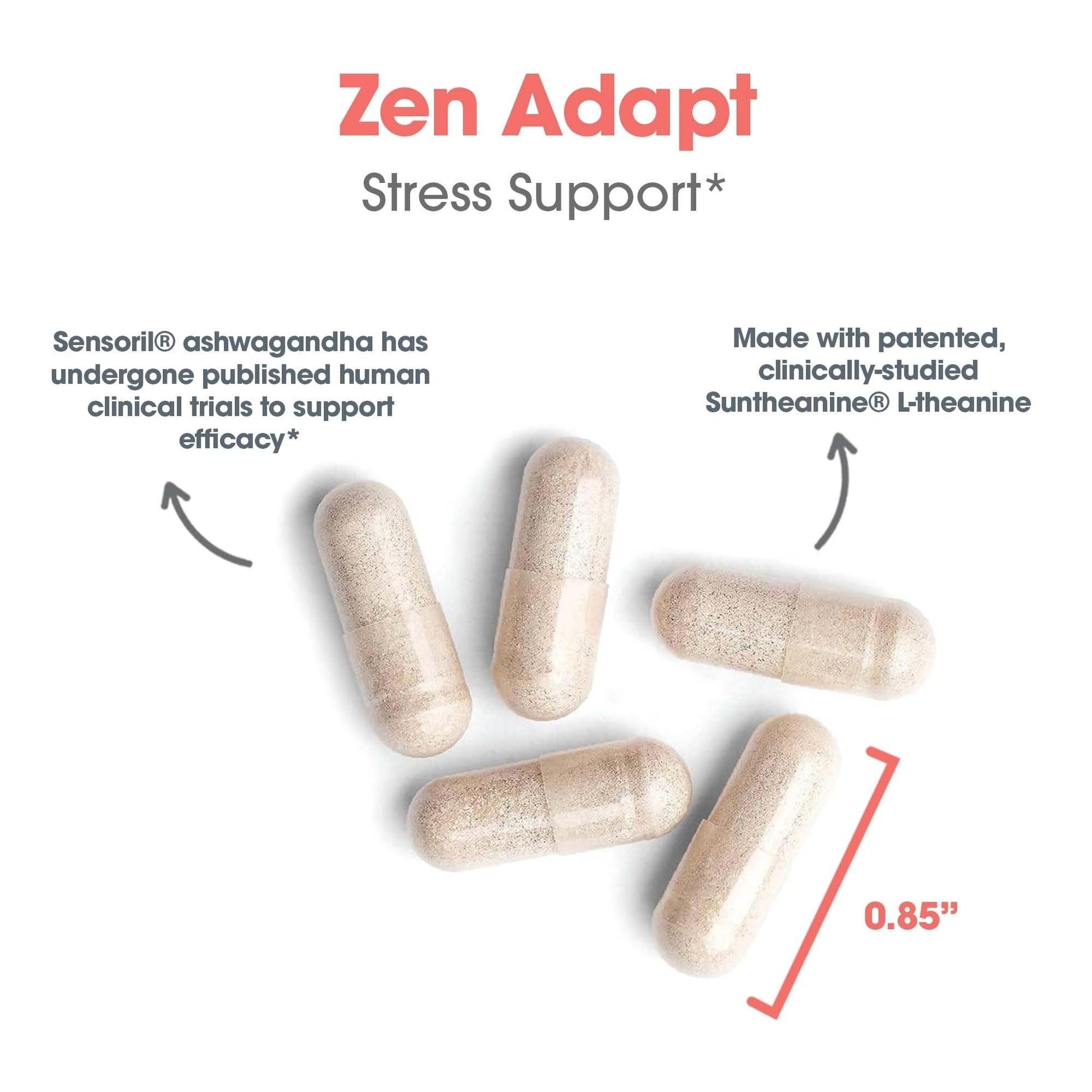 NutriCology ZenMind Adapt - 200 mg L-Theanine, 125 mg Ashwagandha & 550 mg GABA - Supports Stress Response and Calmness - Vegetarian Capsules - Hypoallergenic Formula - 30 Servings - 60 Capsules Allergy Research Group Au supplements