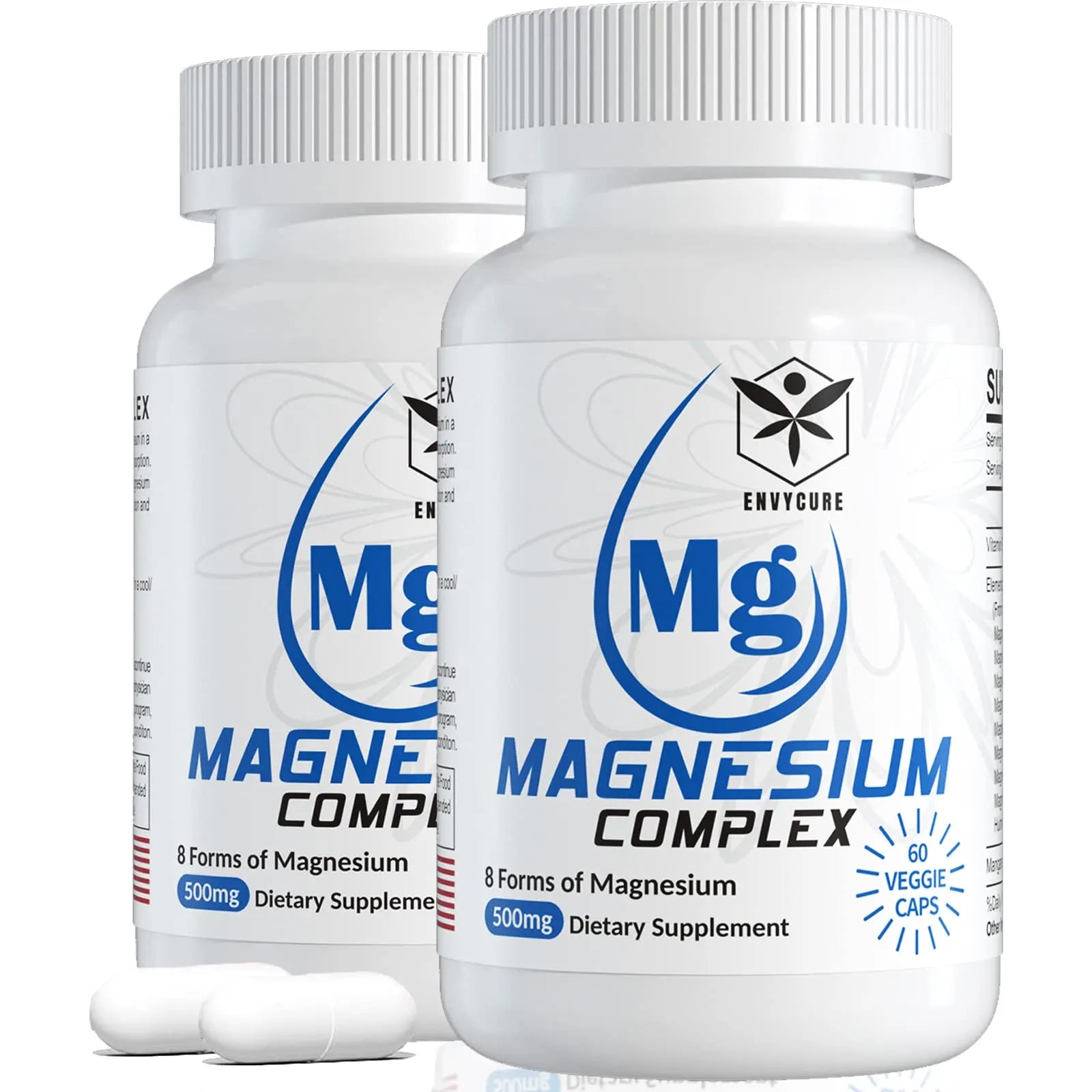 Magnesium Complex Supplement 8 Forms, 500mg Magnesium Glycinate, Malate, Citrate, High Absorption Mg for Calm, Sleep, Mood & Healthy Muscle, Pack of 2, Total 120 Vegan Capsules EnvyCure Au supplements