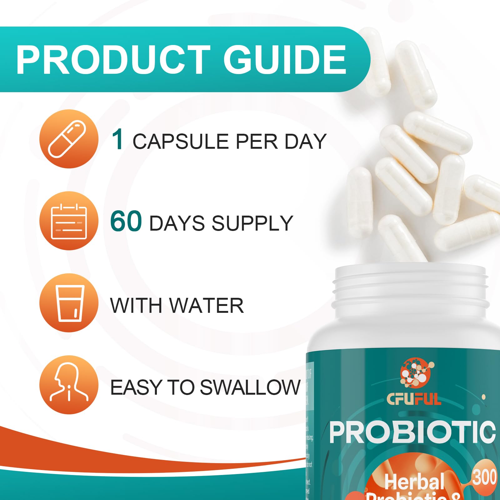 Probiotics for Women & Men - 300 Billion CFU, 24 Strains Probiotic + 15 Organic Herbs Prebiotics Blend, for Overall Digestive Gut Health, Immune, Constipation & Bloating, Shelf Stable - 4 Month Supply Cfuful Au supplements