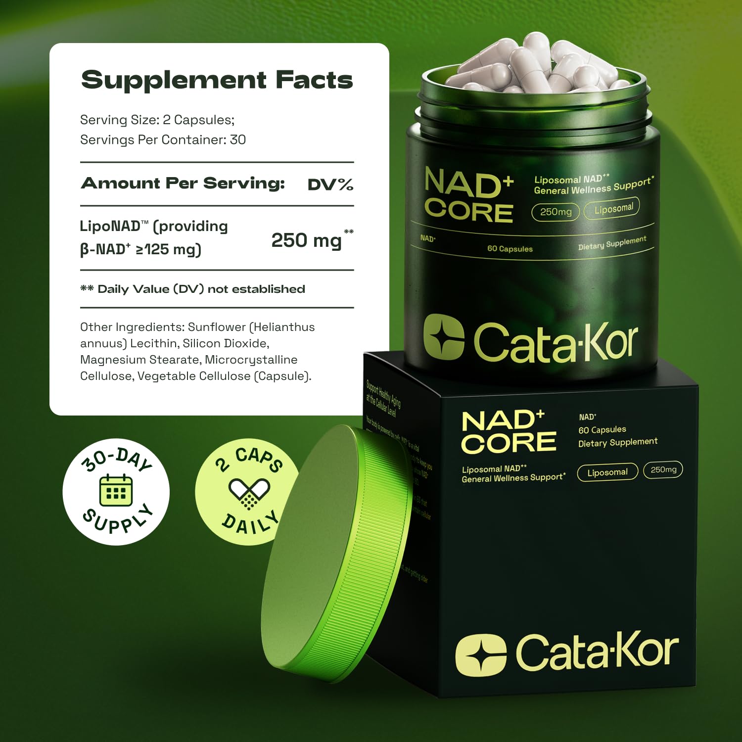 Cata-Kor NMN Supplement Alternative – Liposomal NAD+ Supplement – Third-Party Tested – NAD CORE – 30-Day Supply – 60 Capsules Cata-Kor Au supplements